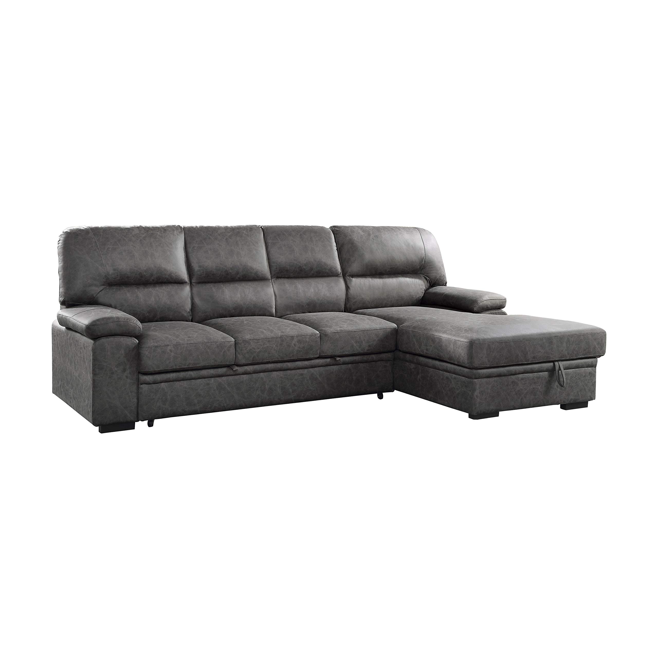 Lexicon L-Shaped Sectional Sofa Bed with Storage Chaise - Convertible Sleeper Couch for Living Room & Small Apartments - Dark Grey Modern Furniture - Perfect for Guest Rooms, Home Theaters and Studio Spaces