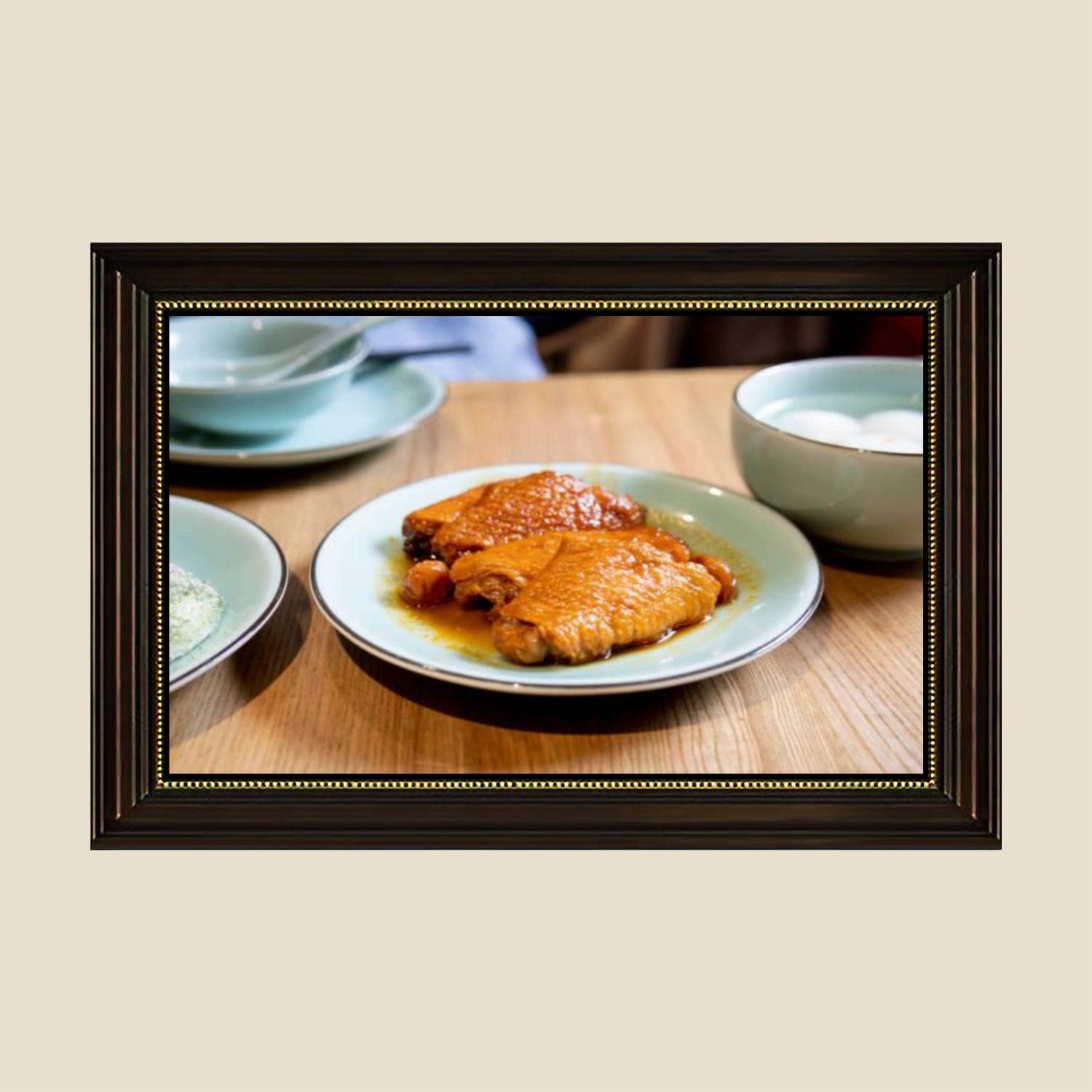 Roast Chicken Wings Restaurant Canvas Wall Art - 24x36 Inch Retro Framed Painting Poster, Ready to Hang Home Decor for Living Room, Bedroom & Kitchen - Perfect for Dining Room Wall Decor & Restaurant Theme Interior Design