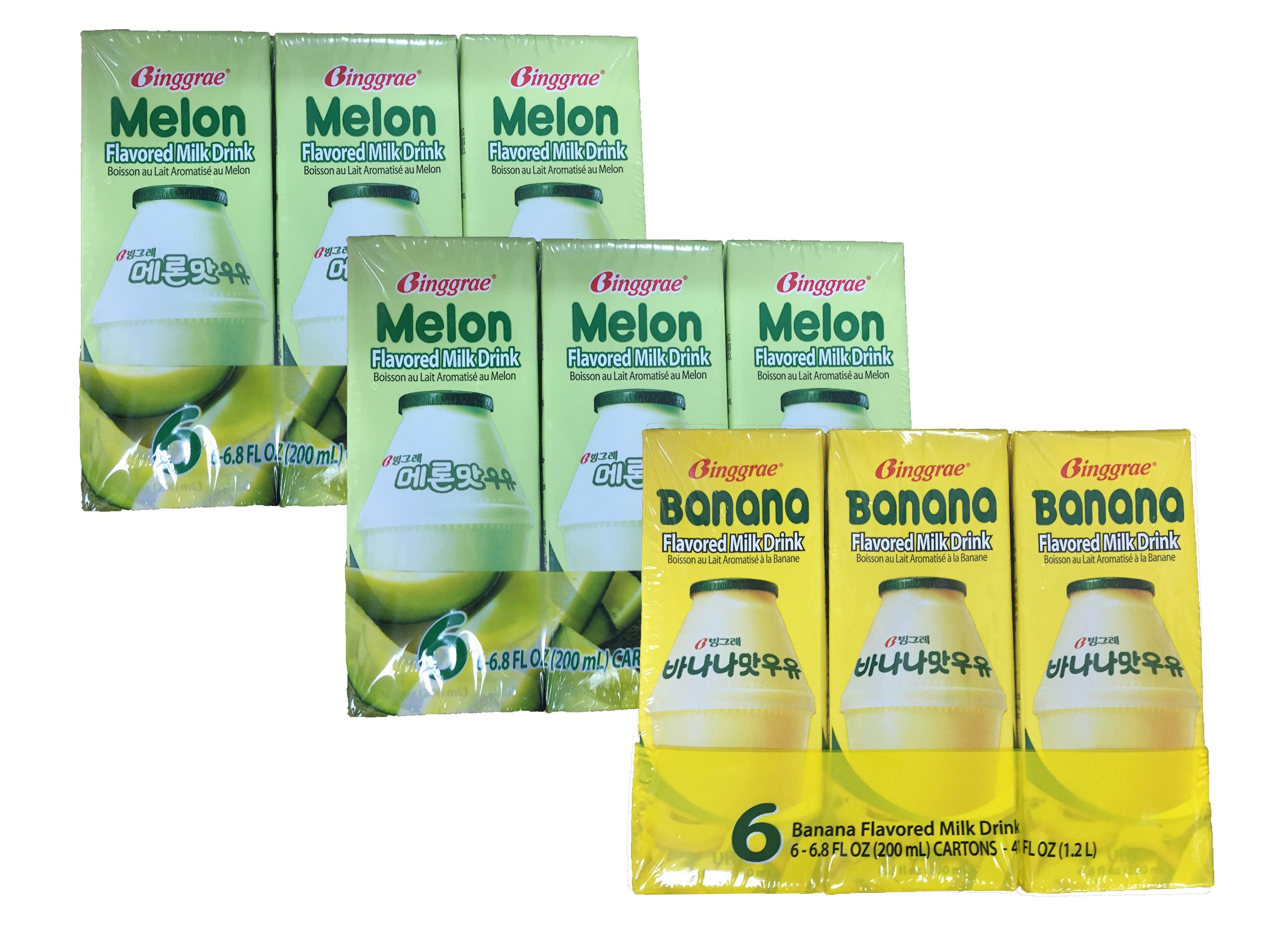 Binggrae Banana & Melon Flavored Milk Pack - 2 Melon & 1 Banana (Korean Banana Milk) - Perfect for Breakfast, Snacks & School Lunch Boxes