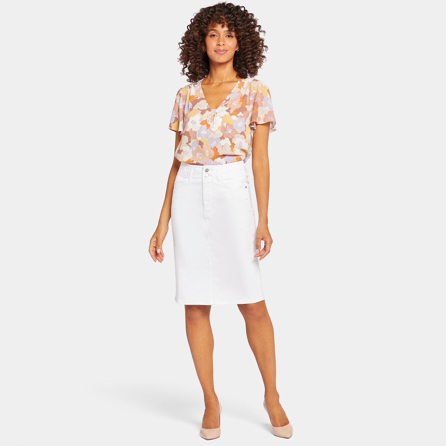 High Waist Skirt for Petite Women - Stretchy A-Line Mini Skirt in Optic White | Perfect for Office, Date Night & Summer Outfits