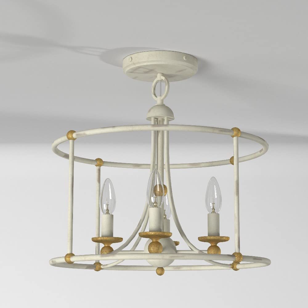 Minka Lavery 1049-701 Westchester County 4-Light Semi Flush Ceiling Fixture - 240W Metal Frame Farmhouse Chandelier with Gilded Gold Leaf Accents, 15
