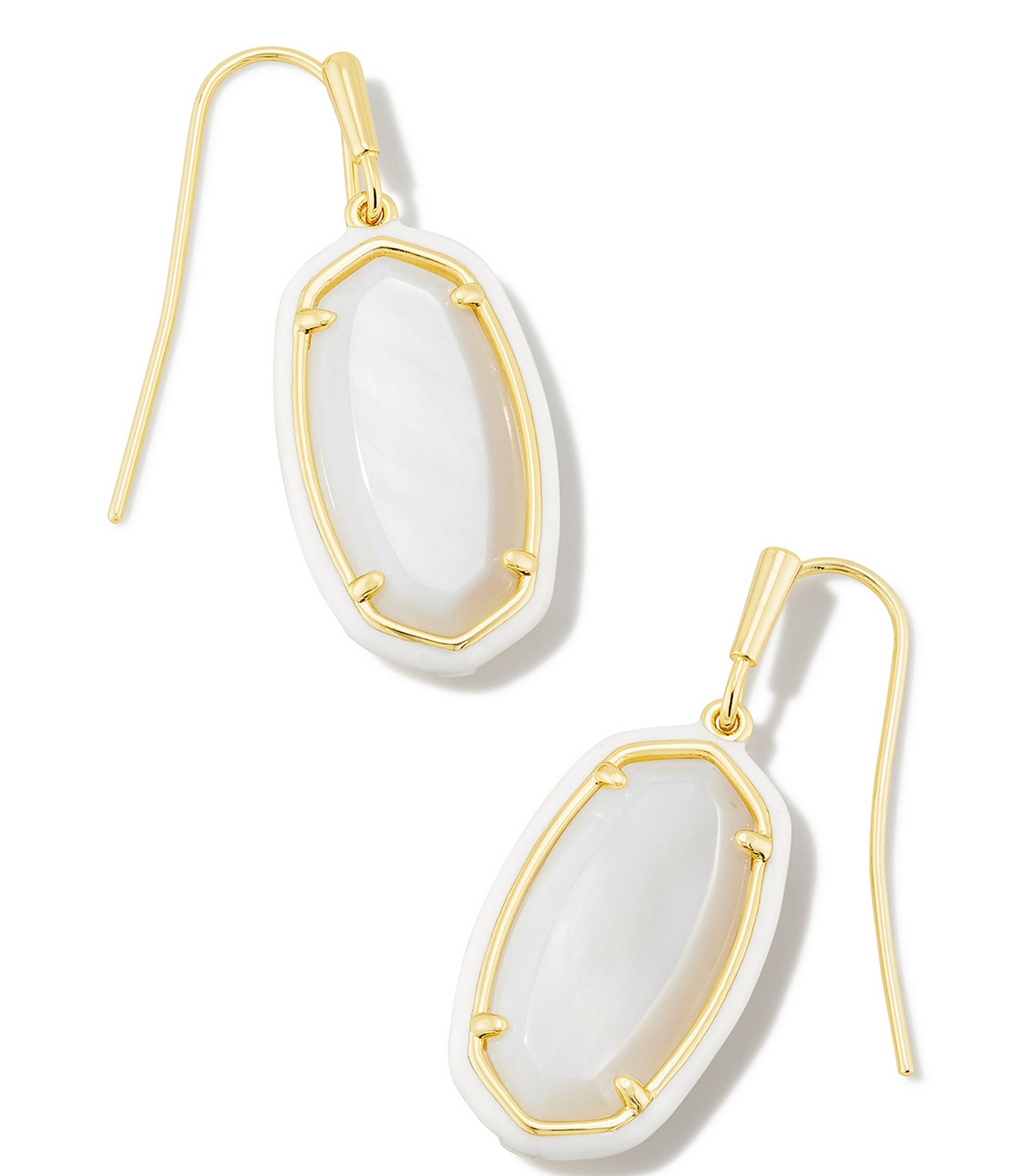 Dani Gold Enamel Framed Drop Earrings with White Mother of Pearl - Elegant Dangle Jewelry for Women, Perfect for Weddings, Parties & Special Occasions