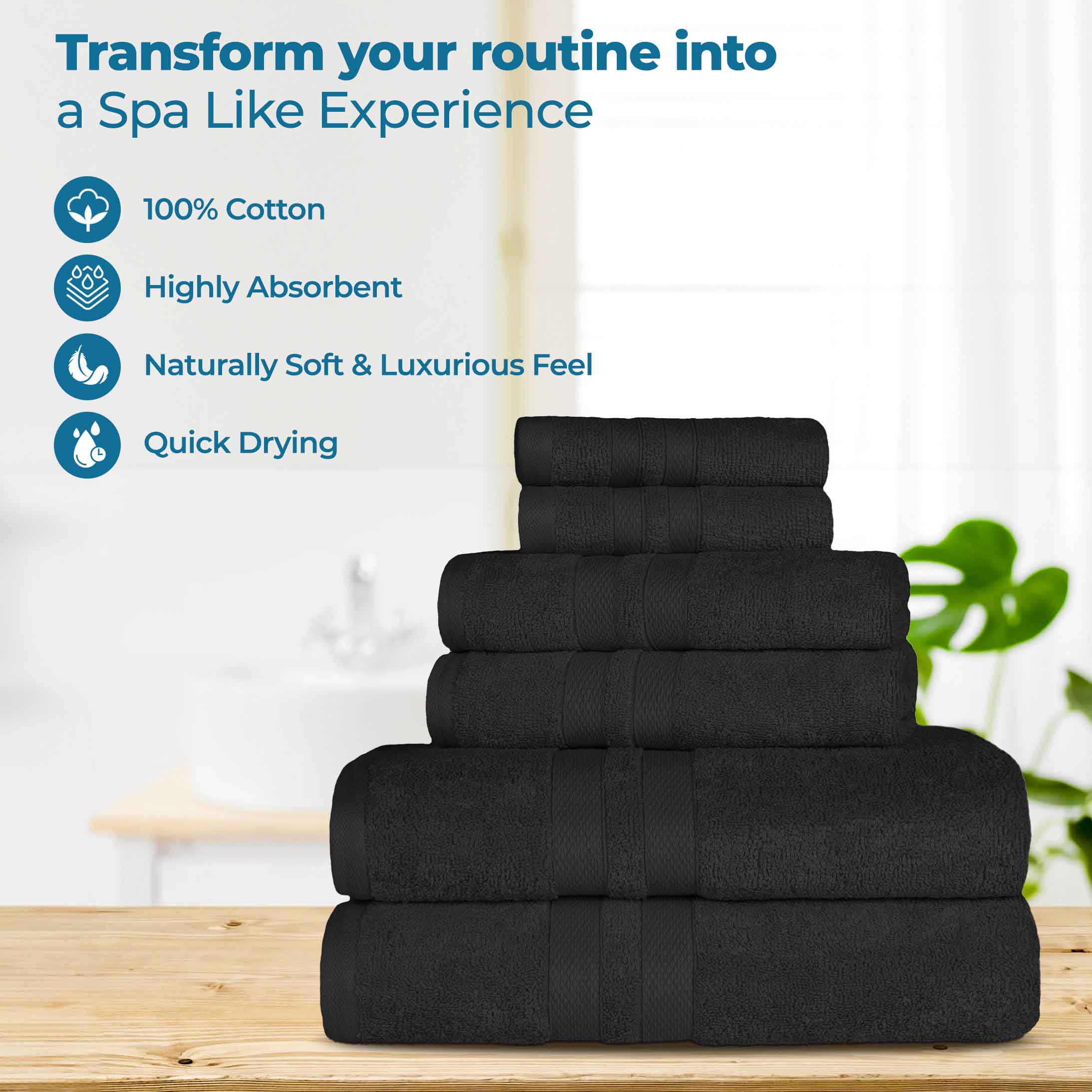 Ultra Soft Cotton Absorbent Bath Towel Set - 6 Piece Solid Color Collection for Spa, Gym & Luxury Home Use