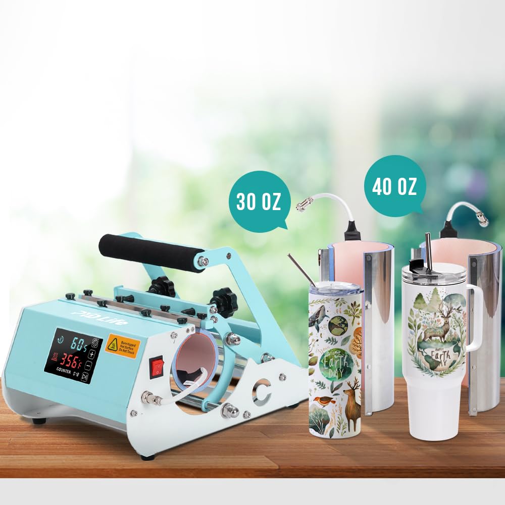 PYD Life 2 in 1 40oz Tumbler Heat Press Machine - 110V Mint Green Sublimation Printer for 20oz/30oz/40oz Tumblers, Mugs & Bottles | Touch Screen Control | Perfect for DIY Custom Drinkware & Personalized Gifts