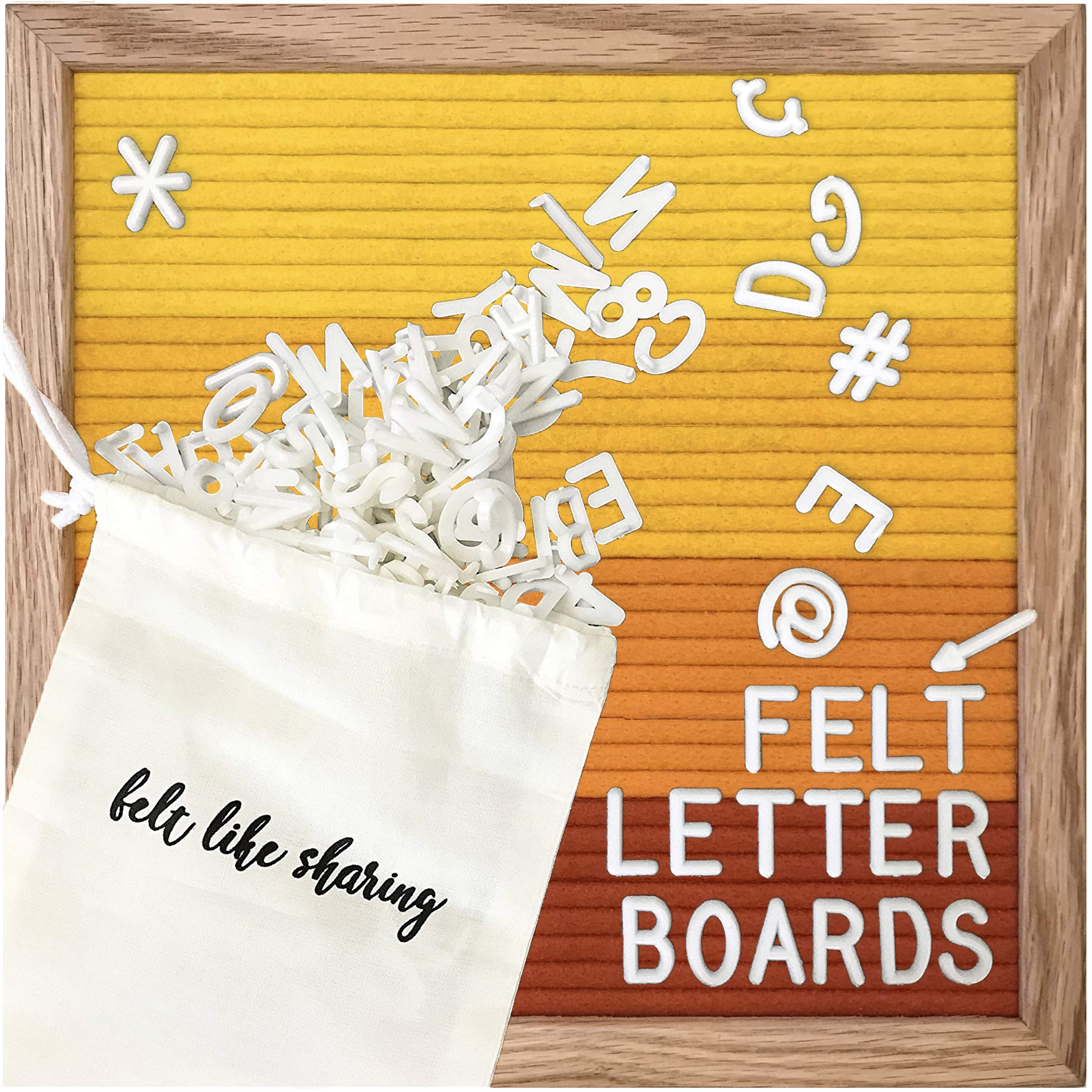 10x10 Inch Felt Letter Board with 300 Changeable Letters - White Oak Frame Message Board for Baby Announcements, Milestones, Office Decor | Perfect for Home, Nursery, Wedding, Party & Business Displays (Sunburst)