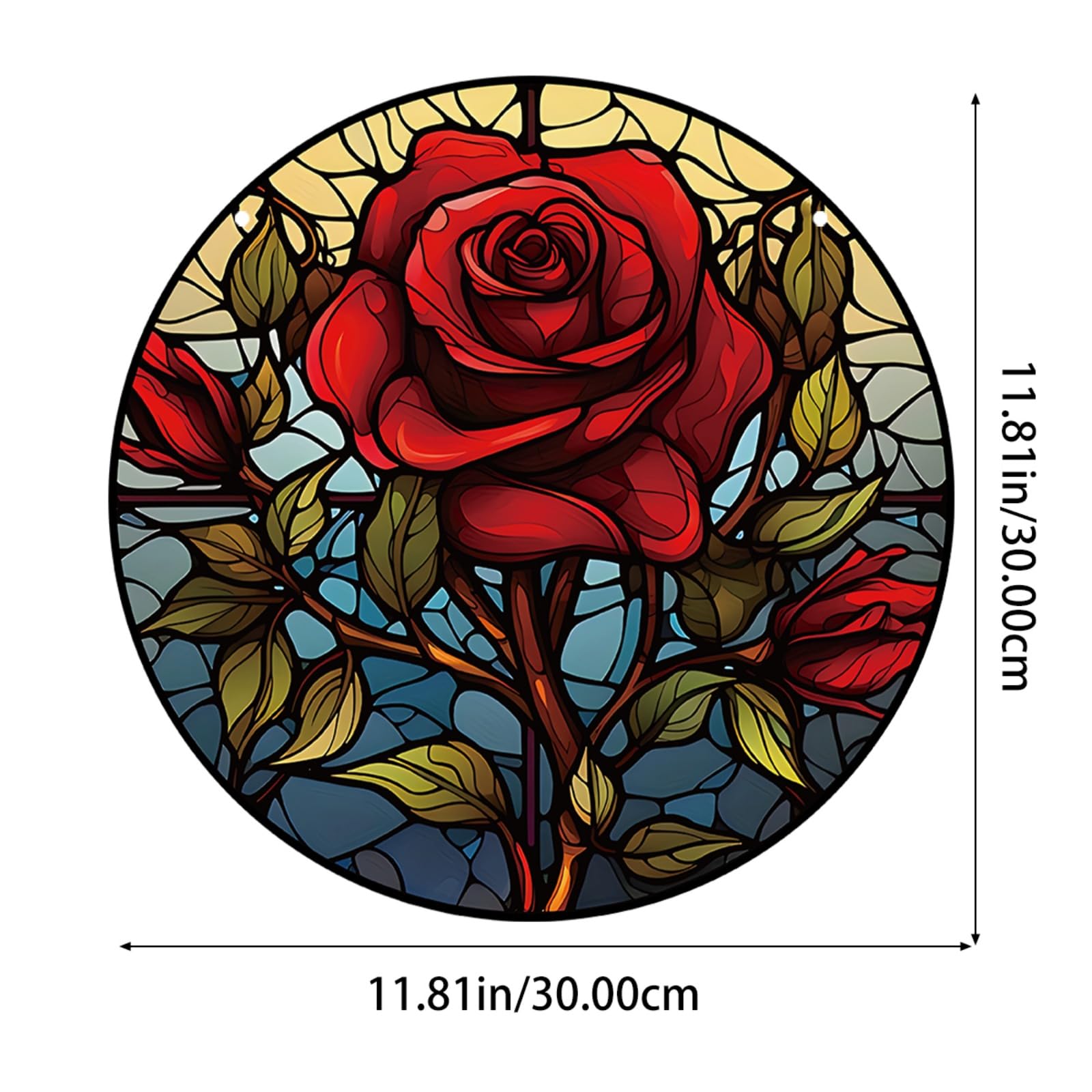 11.8 Inch Large Red Rose Flower Acrylic Window Hanging Decor - Stained Glass Panel with Green Leaves - Wall Art Mural Suncatcher for Bedroom, Living Room, Garden - Perfect Gift for Mom, Grandma, Teacher - Home Decor, Wedding, Housewarming Present