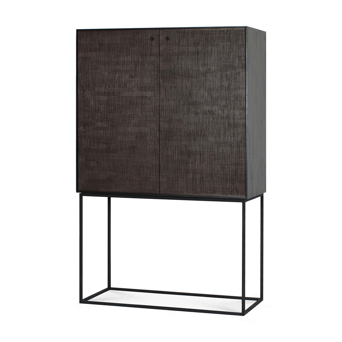 2 Door & 2 Drawer Cupboard with Grooves - Solid Wood Storage Cabinet for Living Room, Bedroom, or Office Organization