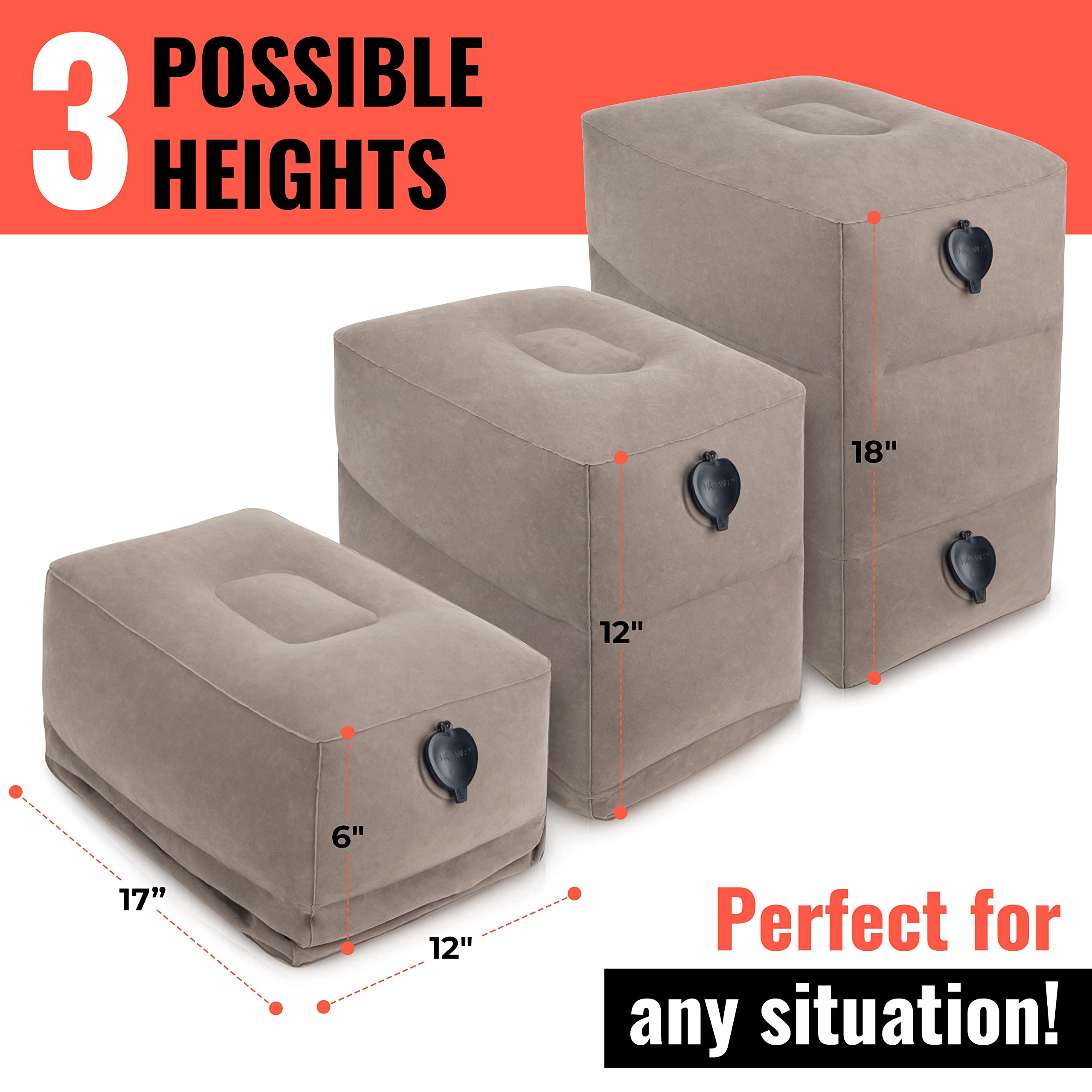 Koala Kloud 3-Height Adjustable Inflatable Travel Foot Rest Pillow - Gray Airplane Foot Rest for Adults & Kids, Portable Foot Support for Flights, Car Rides, Office & Home Use - Perfect Travel Accessory for Comfortable Long Trips