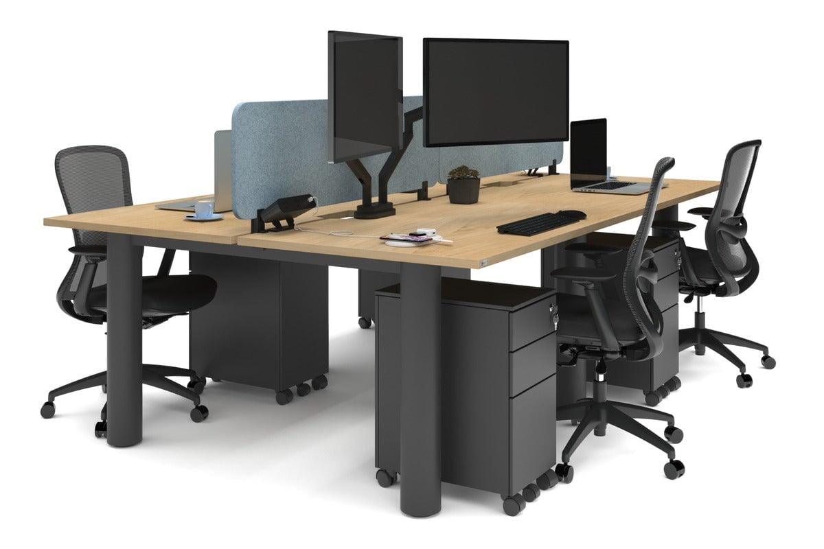 Quadro Cylinder Leg 4-Person Office Workstation Desk - 1400L x 800W with Cable Management Scallop - Ideal for Collaborative Workspaces & Modern Offices
