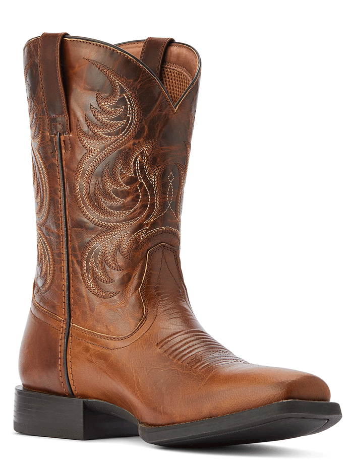 Ariat Men's Sport Boss Western Boot - Rich Cognac Brown Leather Cowboy Boots for Riding, Work & Casual Wear