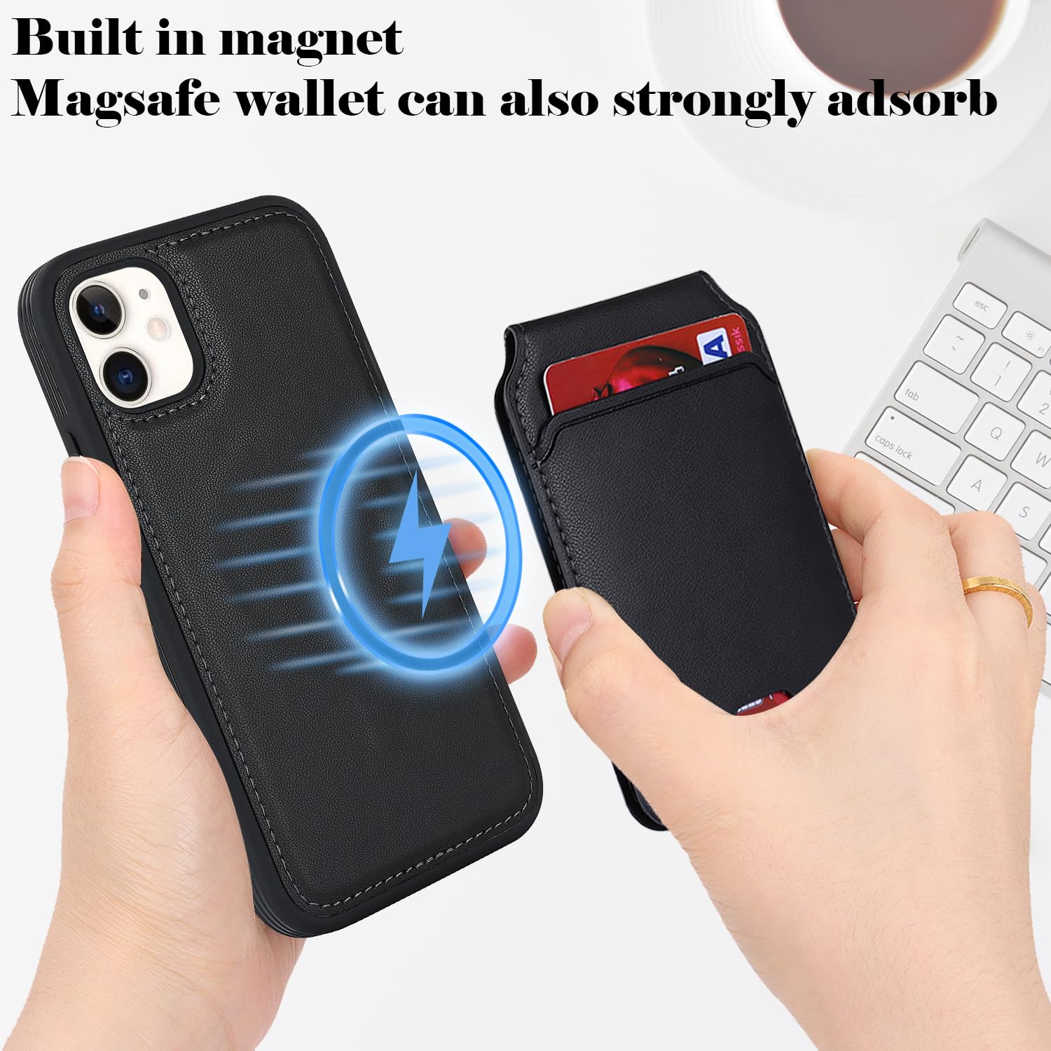Havaya Magnetic Leather Case for iPhone 12/12 Pro - Magsafe Compatible, Wireless Charging Support - Black - Perfect for Home, Office & Travel Protection
