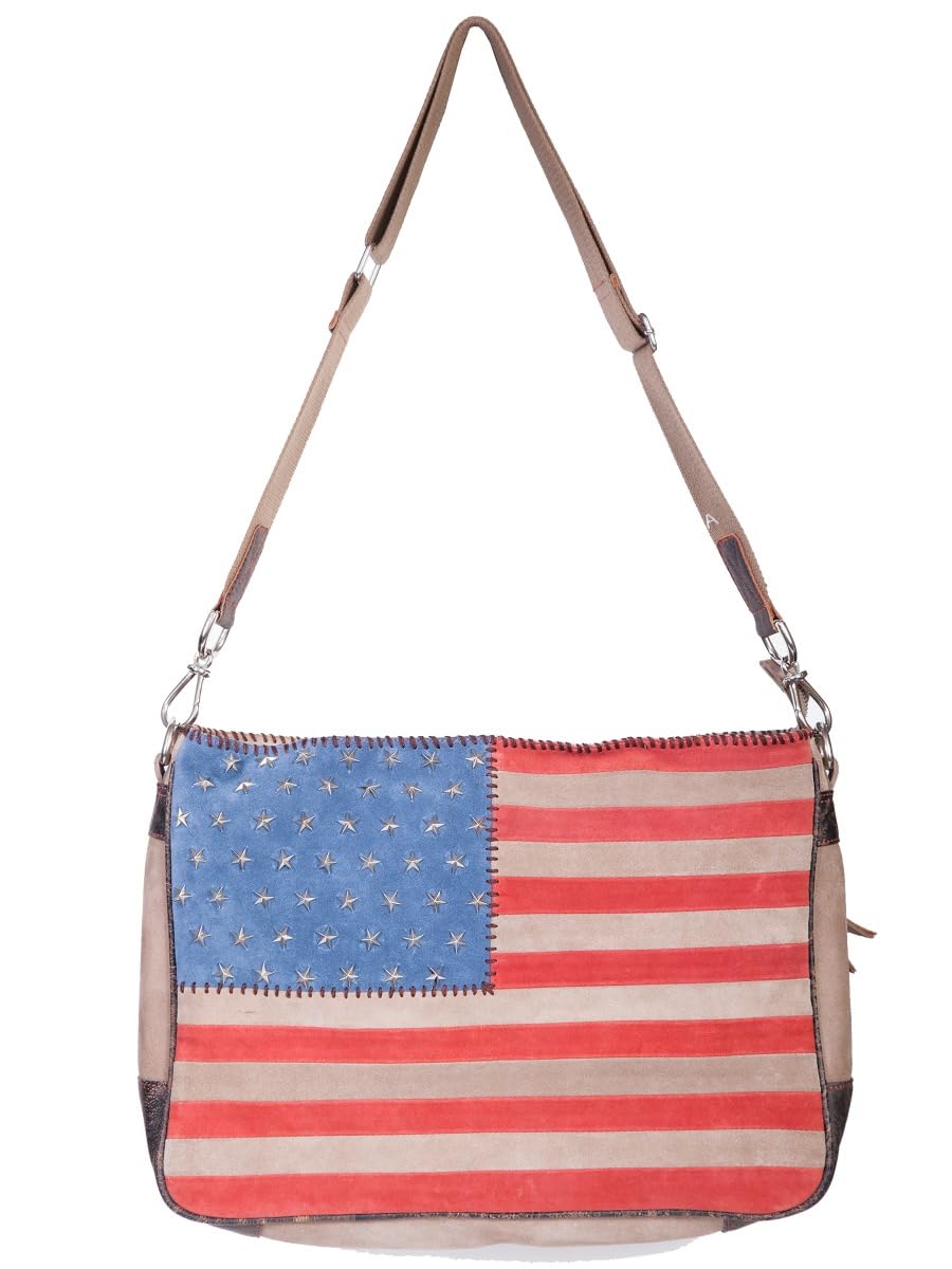 Premium Genuine Leather & Suede Crossbody Bag with Flag Design - Stylish Women's Shoulder Purse for Everyday Use, Travel & Casual Outings