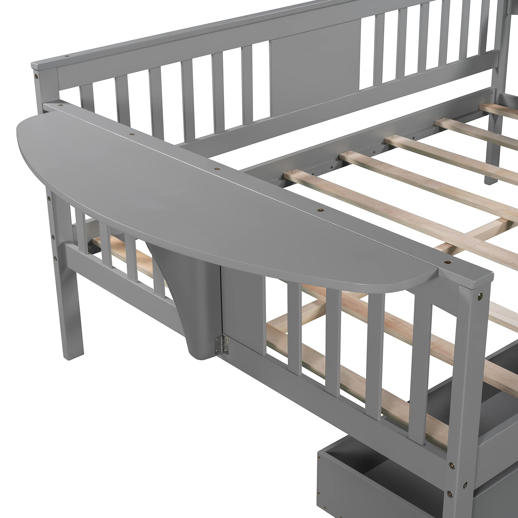 Harper & Bright Designs Full Size Daybed with Storage Drawers & Foldable Table - Wooden Sofa Bed Frame for Bedroom, Living Room, Guest Room - Space Saving Gray Daybed (2 Drawers) - Perfect for Small Apartments, Dorm Rooms & Home Offices