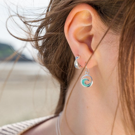 Turquoise Inlaid Silver Wave Drop Earrings – Boho Chic Handmade Jewelry for Women, Perfect for Weddings, Parties & Everyday Wear
