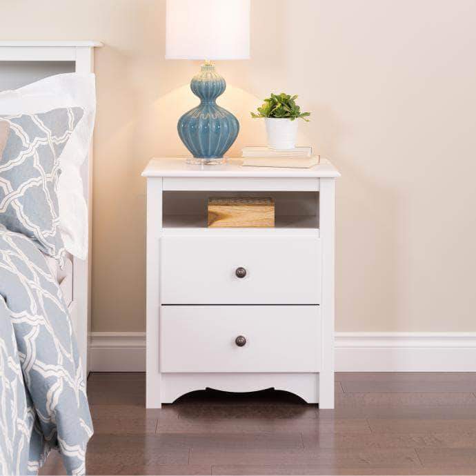 Sonoma Tall 2 Drawer Nightstand with Open Shelf - Modern Bedside Table for Bedroom, Living Room & Office - Multiple Finishes Available - Solid Wood Storage Cabinet with USB Charging Port