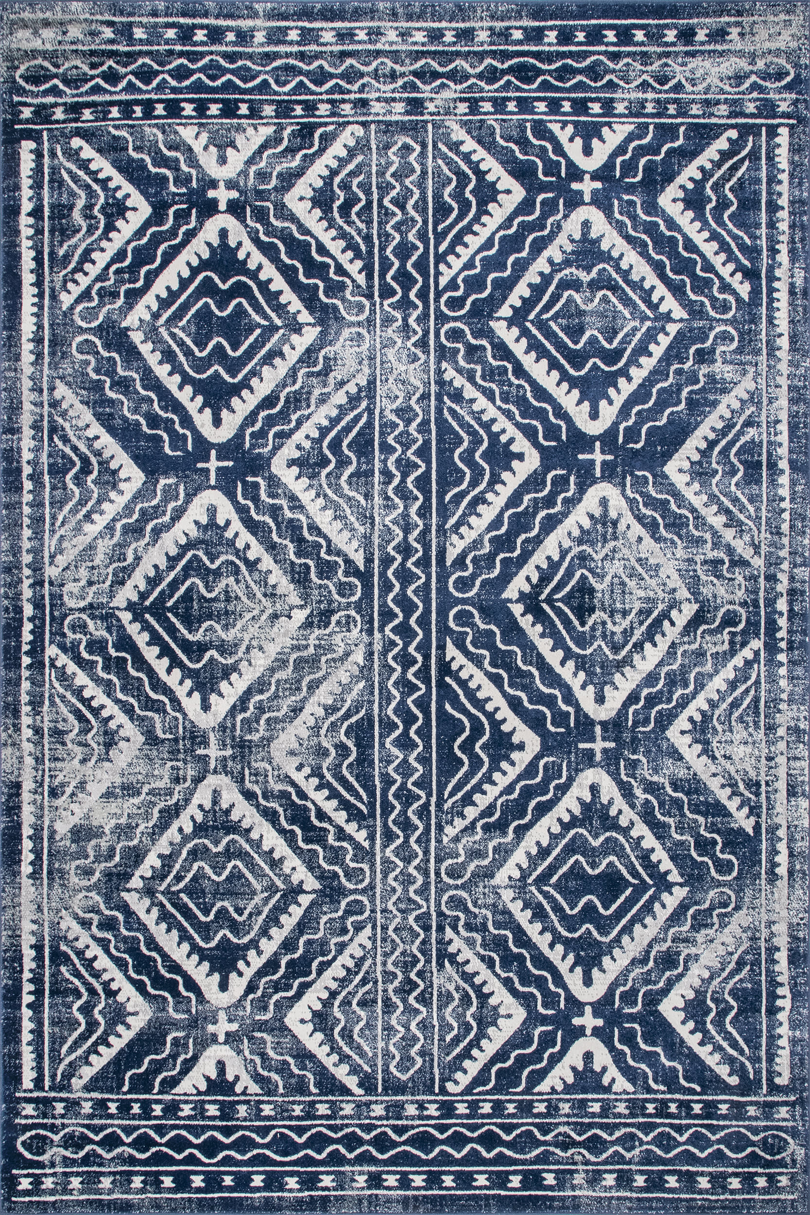 Blue Bordered Trellis Rug - Non-Slip Modern Geometric Area Rug for Living Room, Bedroom, Dining Room - Soft and Durable Home Decor Carpet