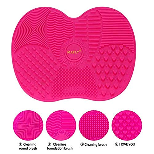 Fariox Silicone Makeup Brush Cleaning Mat Pad - Portable Cosmetic Brush Cleaner Glove & Washing Tool for Makeup Brushes (Rose) - Perfect for Home, Salon & Travel Use
