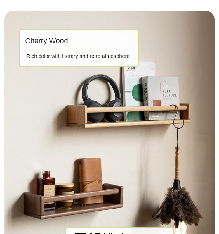 Premium Black Walnut & Cherry Solid Wood Wall Mounted Shelf - Rustic Hanging Storage Bookshelf for Living Room, Bedroom, or Office Decor