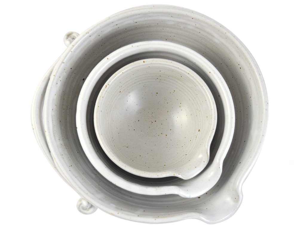 Modern Artisans American Made Stoneware Pottery Batter Bowls - 3-Piece Nesting Set with Classic All-White Glaze | Perfect for Baking, Mixing & Serving | Durable Kitchen Essentials for Home Cooks & Professional Chefs