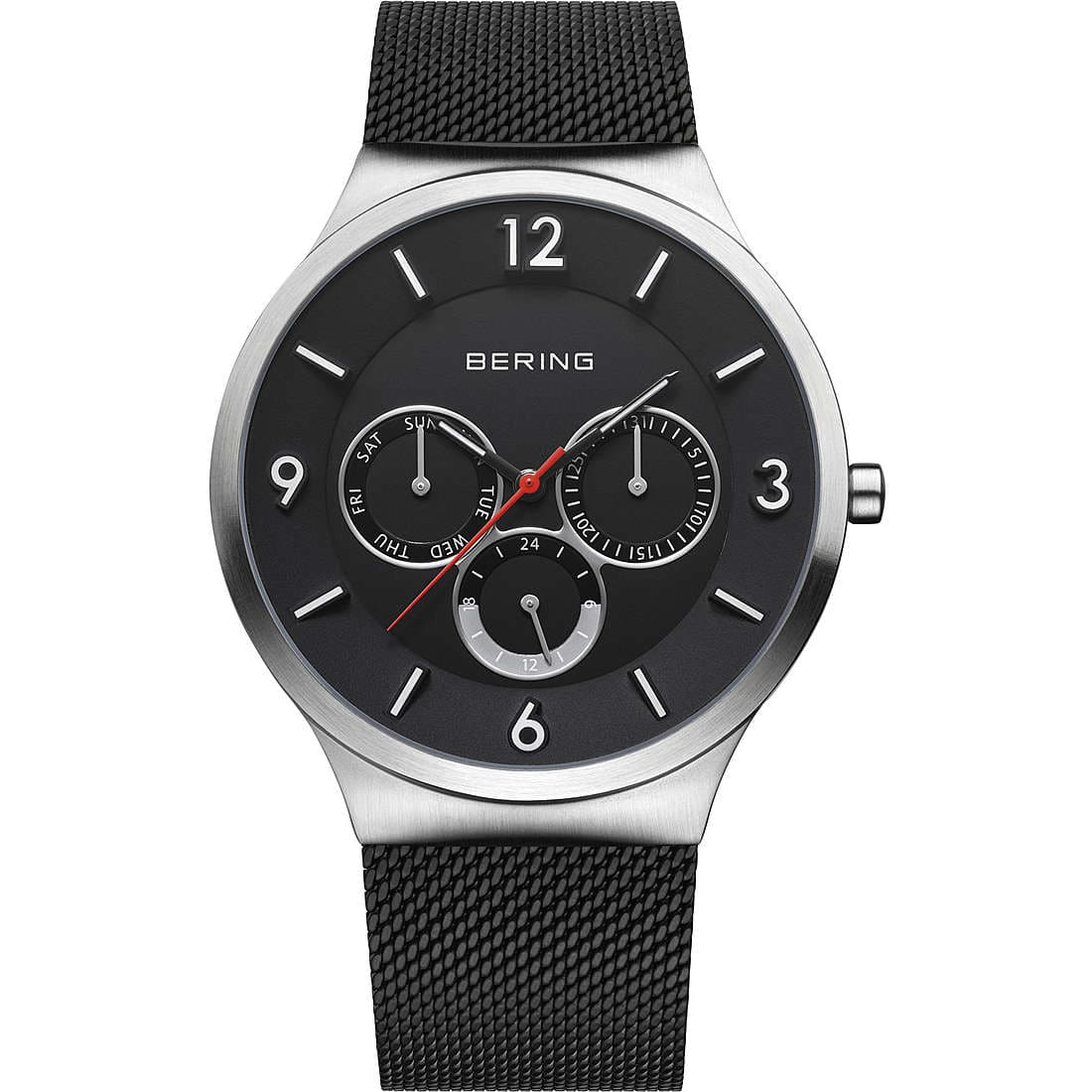 BERING 33441 Chronograph Men's Watch - Brushed Silver & Black Dial, Mesh Bracelet | Stylish & Durable for Business, Casual & Outdoor Activities