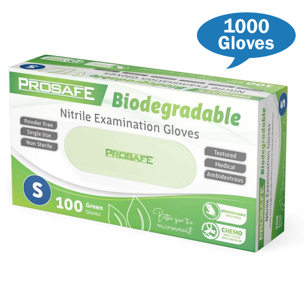 Premium Prosafe Green Nitrile Biodegradable Exam Gloves - Latex-Free, Powder-Free Disposable Gloves for Medical, Dental, Food Service & Cleaning - Eco-Friendly Protection for Healthcare Professionals & Home Use