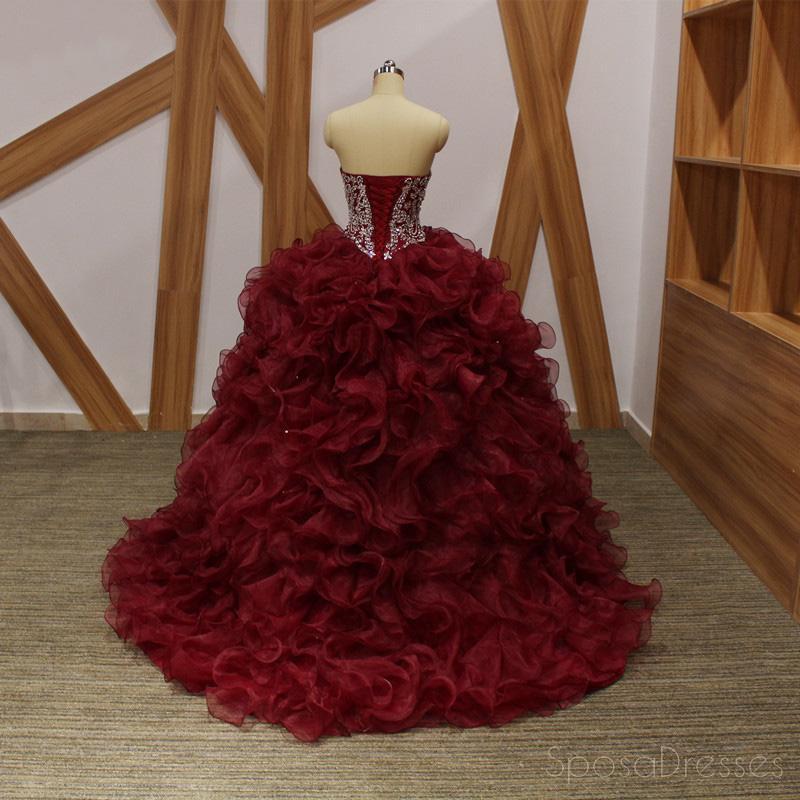 Elegant Maroon Ball Gown with Beaded Organza - Long Evening Prom Dress for Women | Sweet 16 Dresses | Perfect for Formal Events, Homecoming, Quinceañera & Special Occasions