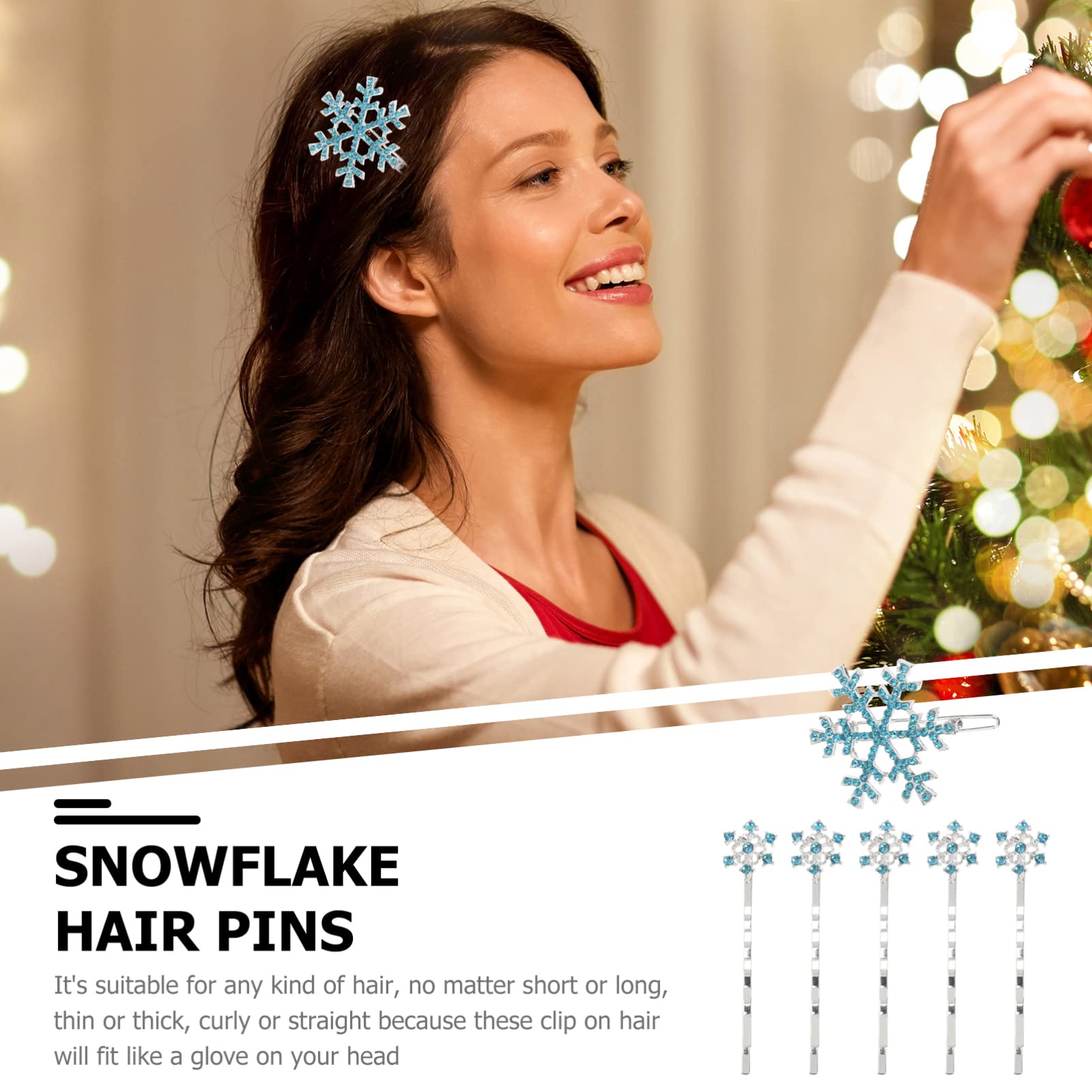 Snowflake Hair Clips for Girls - 6pcs Set of Winter-Themed Barrettes & Decorative Hair Accessories for Parties, Holidays & Everyday Wear