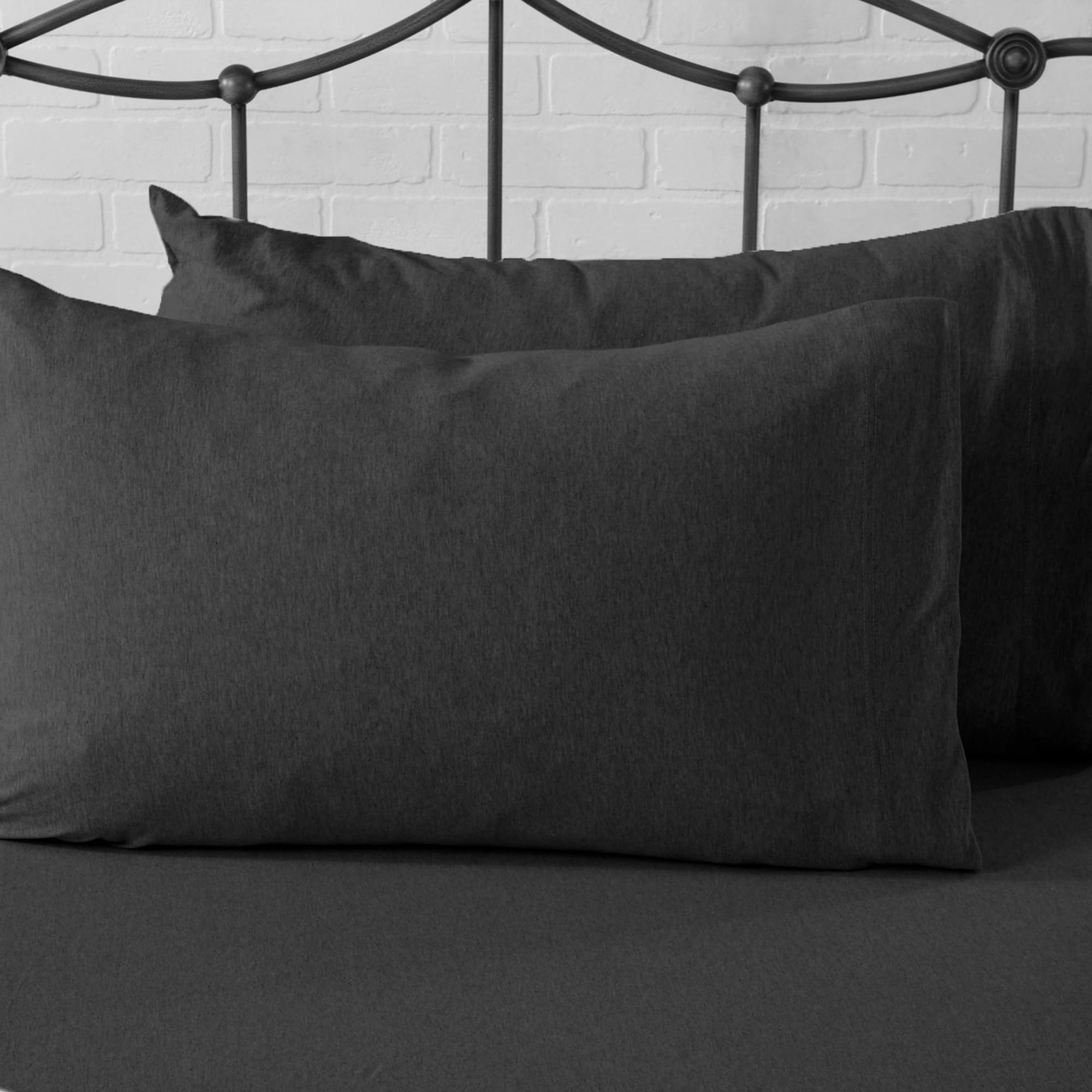 California King Sheet Set - Ultra-Soft Cotton Jersey Knit Bed Sheets in Heathered Melange Grey | Stretchy, Cozy T-Shirt Material with Pillowcases | Perfect for Luxury Bedding & Comfortable Sleep