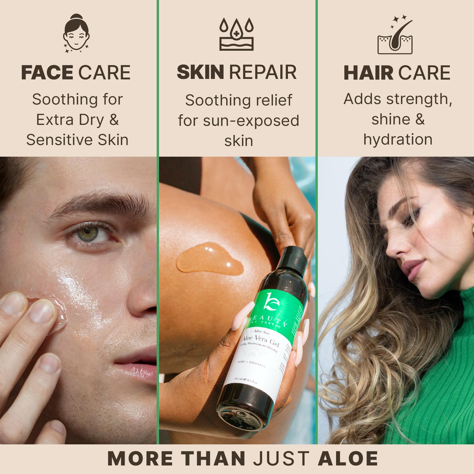 Organic Aloe Vera Gel for Face, Hair & Skin - USA Made with Natural Ingredients, Vitamin C & E - Soothing & Cooling for Sunburn Relief, After Sun Care, Face Masks & Daily Hydration
