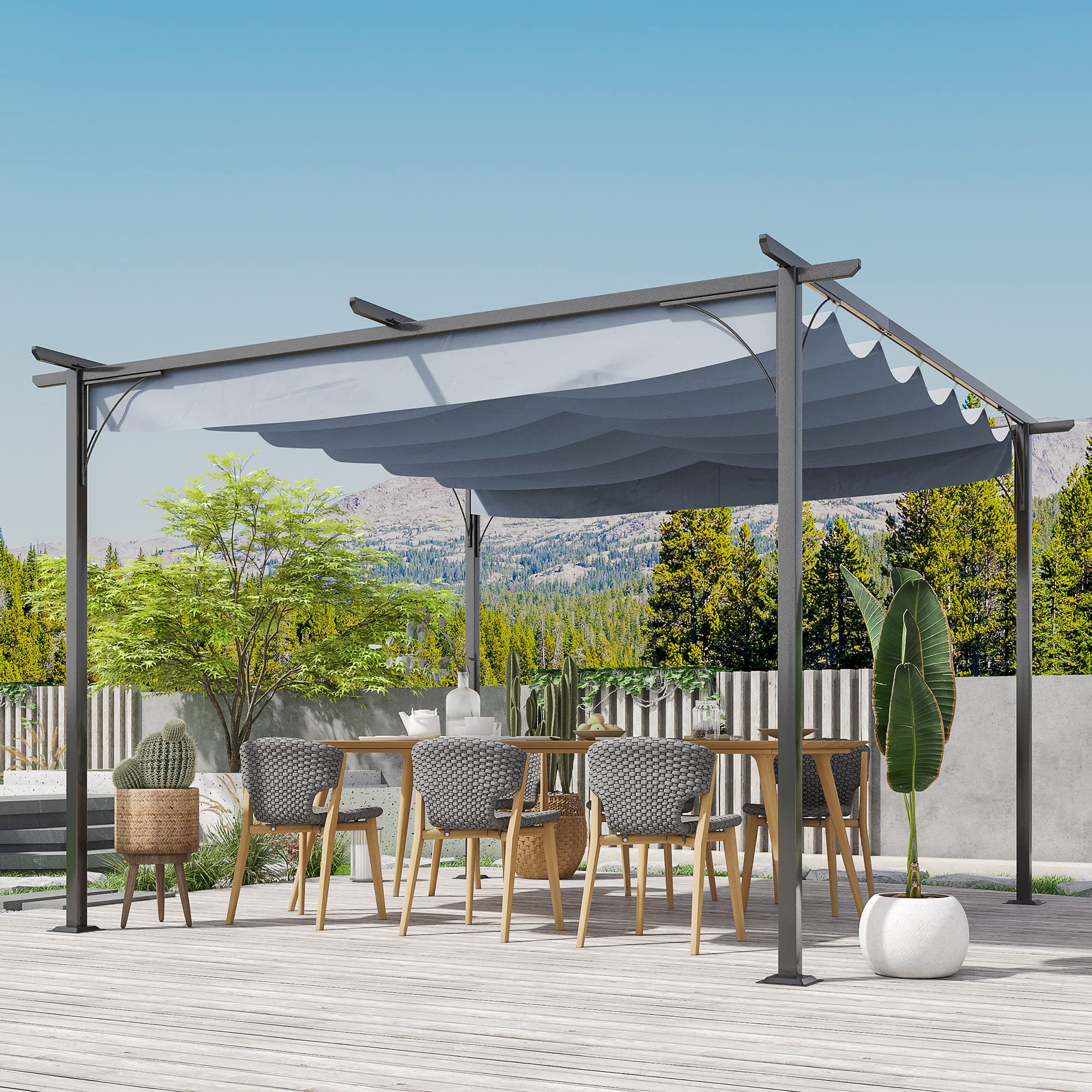 Outsunny 11.5' x 11.5' Retractable Pergola Canopy with Metal Frame - Gray Outdoor Patio Shade Shelter for Backyard, Garden, Porch, BBQ Grill Gazebo | Perfect for Outdoor Parties, Relaxation & Sun Protection