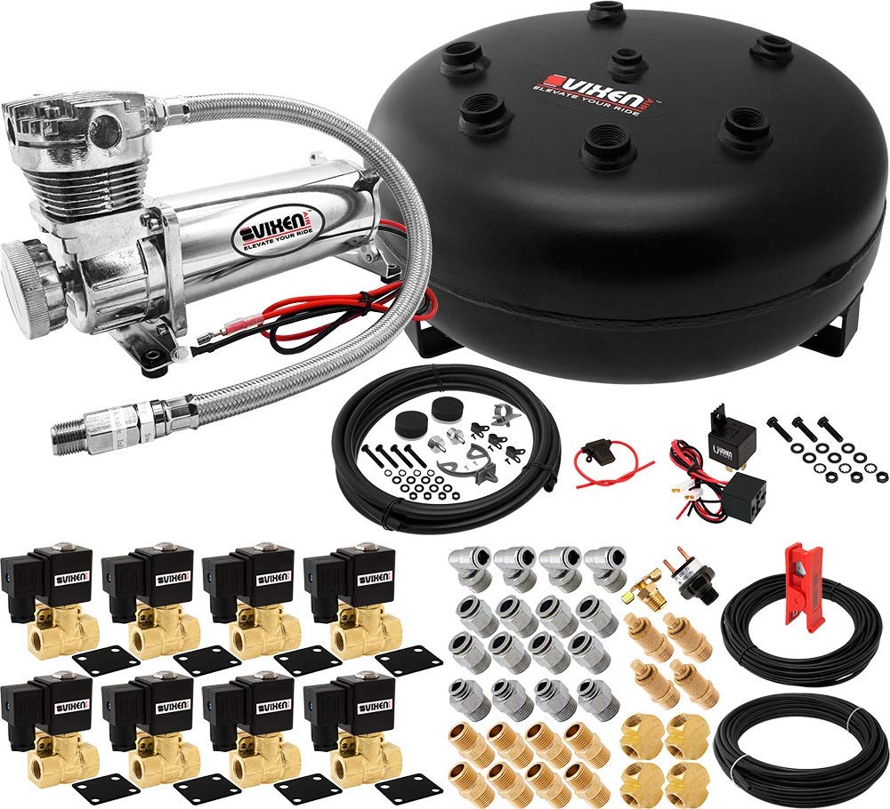 Vixen Air Suspension Kit for Trucks & Cars - 200psi Compressor with 4 Gallon Tank - Air Ride System for Leveling, Towing & Boat Lifts - Onboard Train Horn Compatible - Fits SUVs & Semis (VXX3805H/4840C) - Perfect for Heavy Load Hauling, Off-Road Adventures & Custom Vehicle Lowering