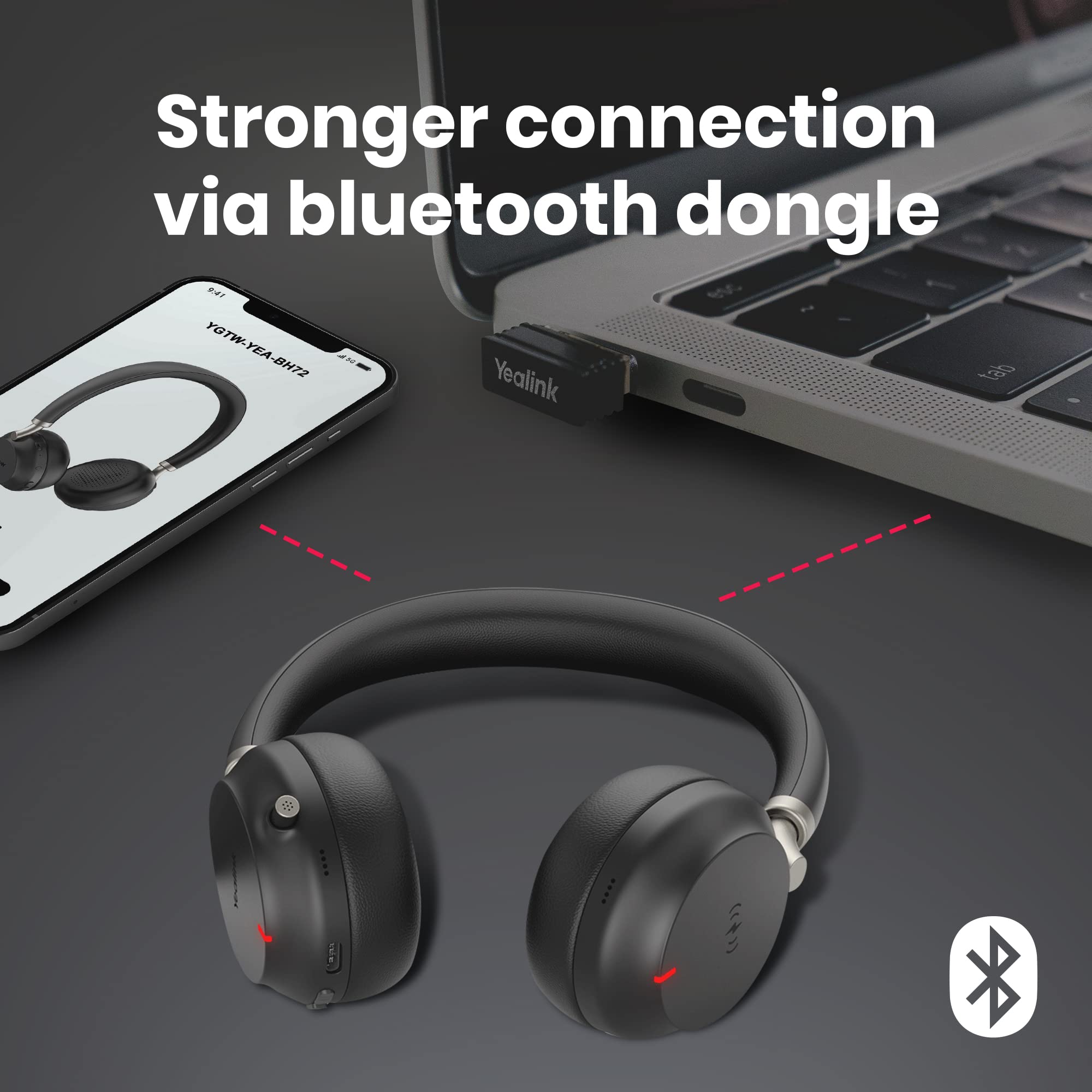 Yealink BH72 Wireless Bluetooth Headset for Microsoft Teams - USB-A Office Headset with Noise Cancellation (Black) | Includes Global Teck Microfiber Cloth | Perfect for Remote Work, Video Conferencing & Call Centers