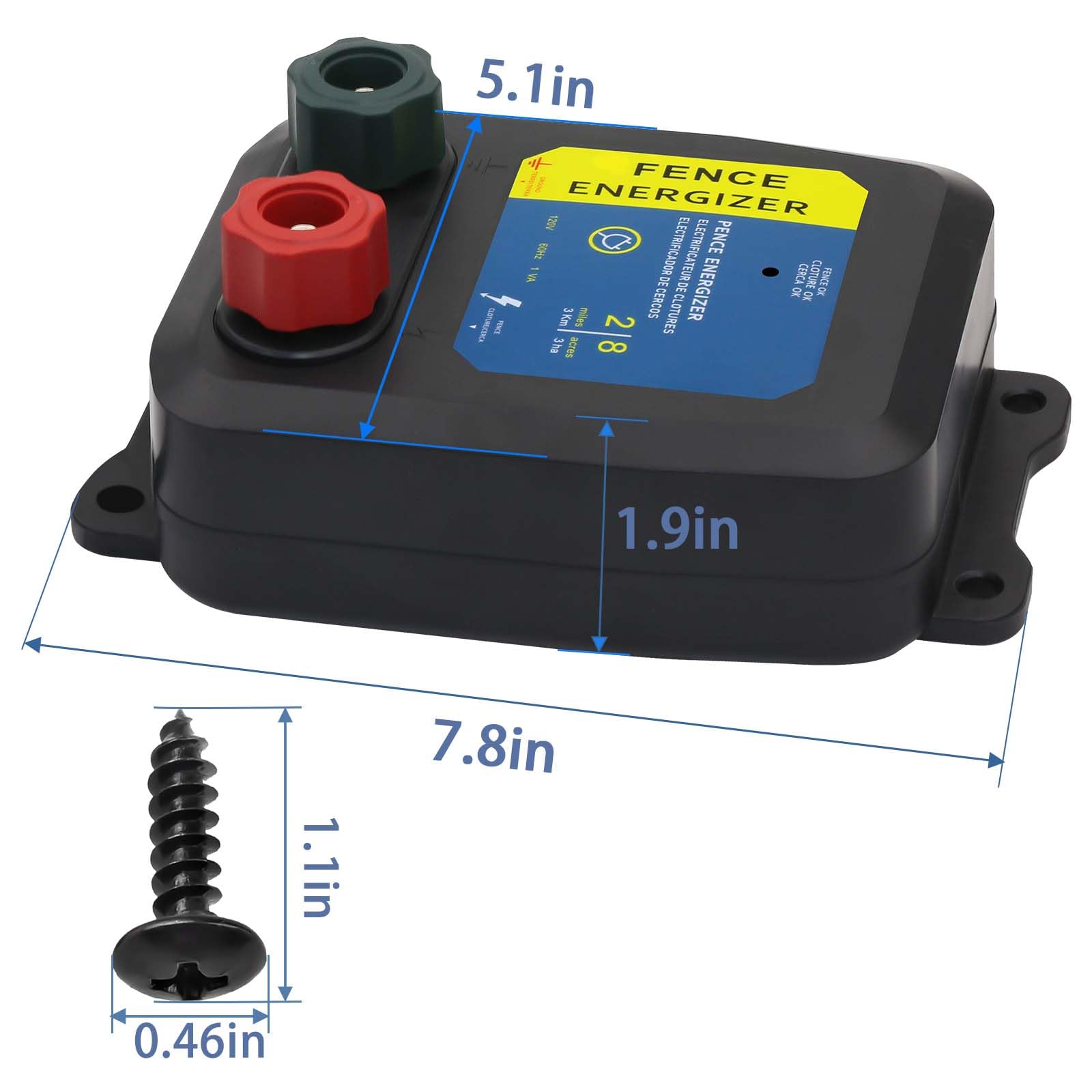 PE2 0.10 Joule Electric Fence Charger - 250 Electric Fence Energizer for Livestock & Pets - Keep Out Small Animals - Perfect for Farms, Backyards & Animal Containment