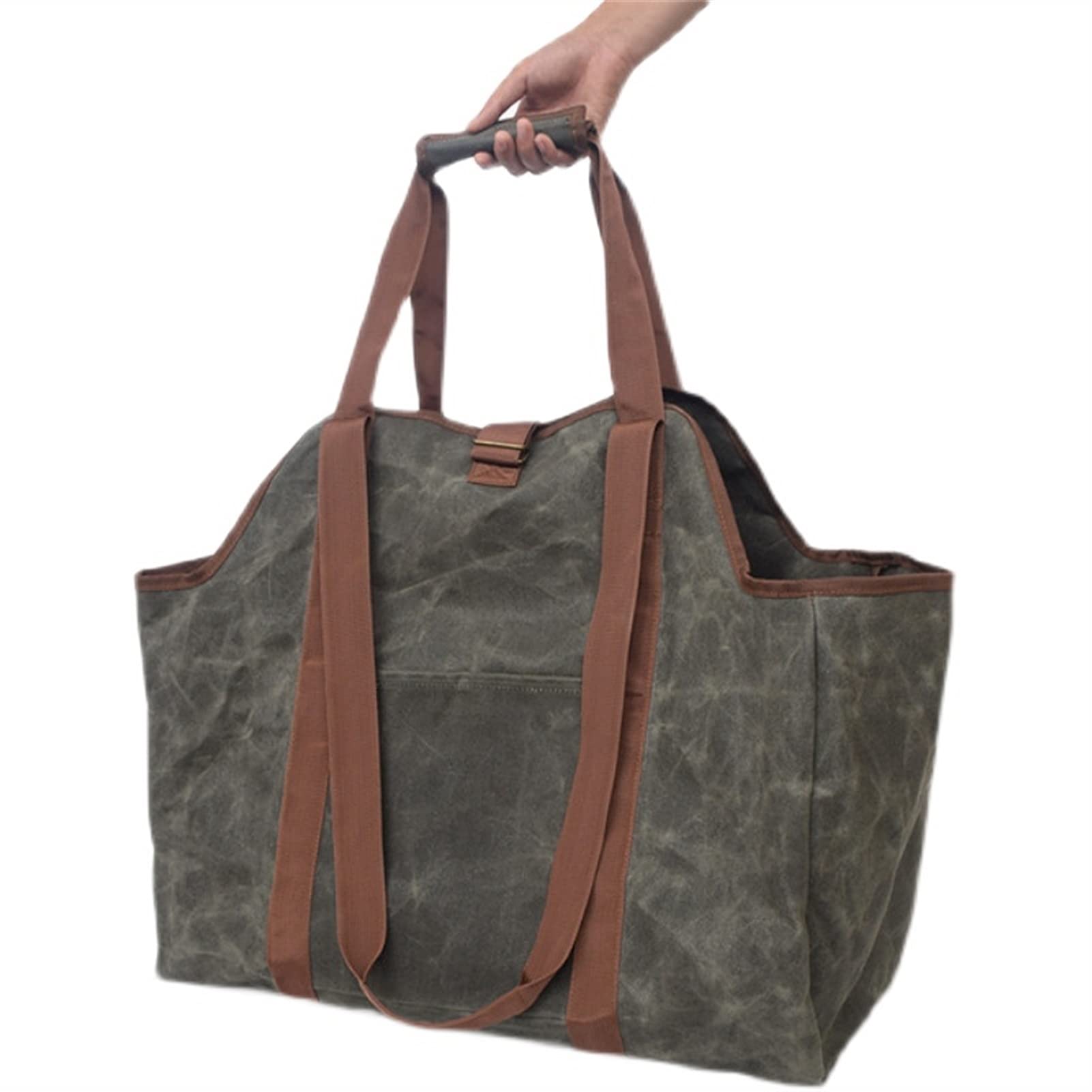Premium Waxed Canvas Firewood Carrier - Large Thickened Portable Log Tote Bag for Camping, Hiking & Outdoor Firewood Storage (Gray) - Perfect for Backyard BBQs, Fire Pits & Wood Stove Use