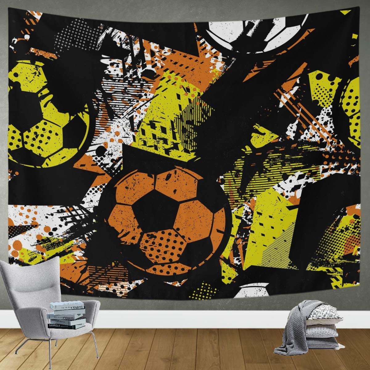 DOMIKING Soccer Ball Tapestry Wall Hanging - 80x60 Inch Large Wall Art Decor for Boys Bedroom, Living Room, Dorm - Perfect for Sports Themed Decor, Teen Room, Game Room & Gift Ideas