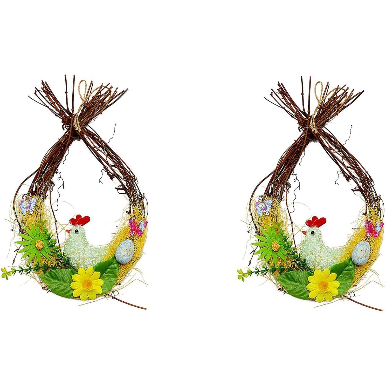 29cm Rattan Chicken Nest Easter Wreath with Foam Eggs - Spring Door Hanging Decor for Front Door & Wall - Perfect for Easter Celebrations, Home Decor, and Seasonal Party Decorations