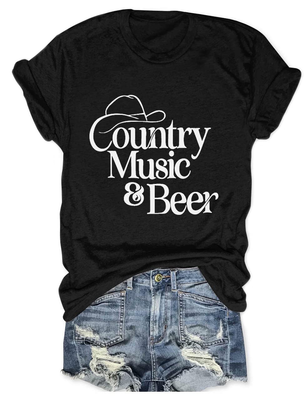 Funny Women's Country Music & Beer Graphic T-Shirts | Vintage Drinking Tees for Summer Vacation & Casual Wear | Perfect for Concerts, Parties & Outdoor Events