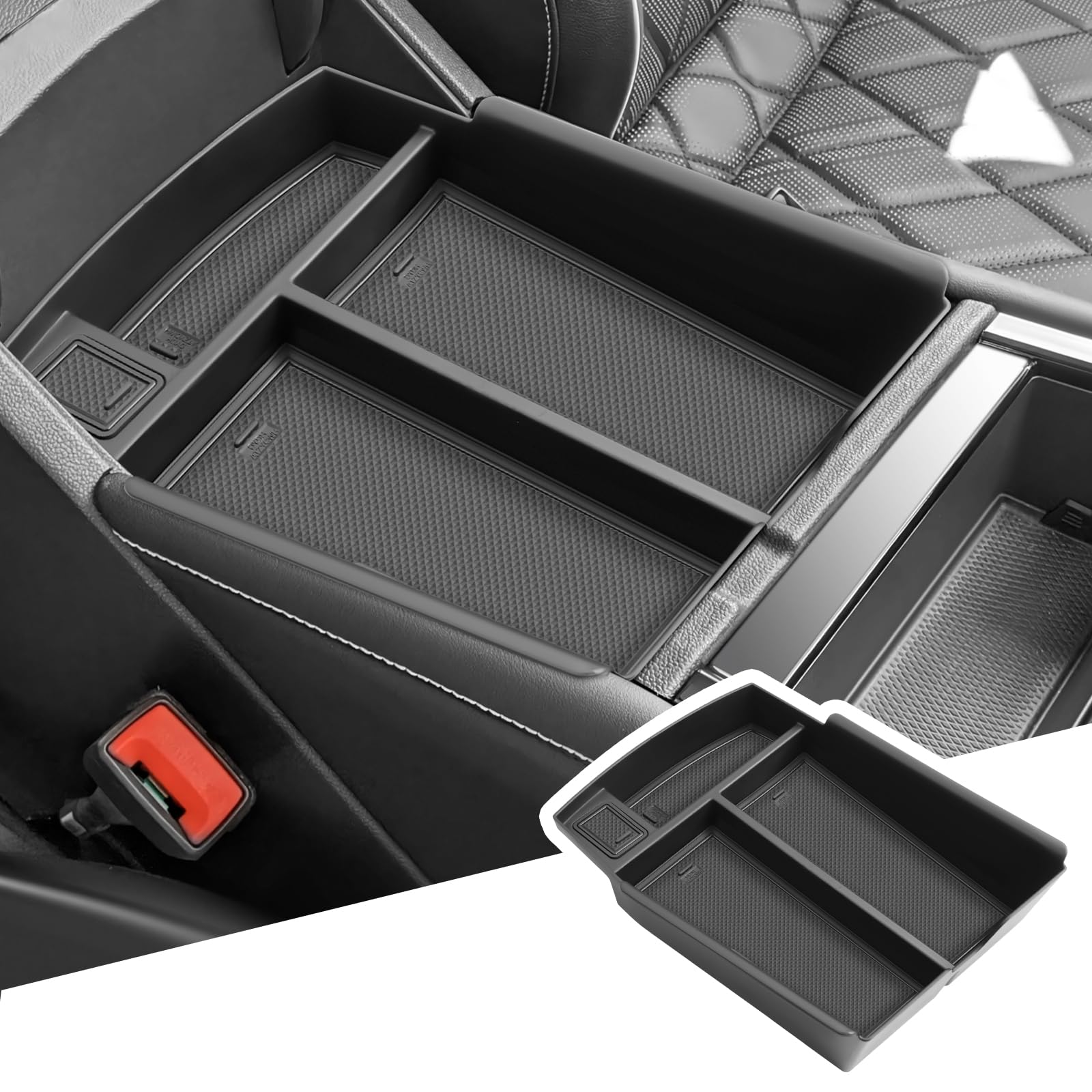 BIBIBO 2024 VW Atlas Center Console Organizer Tray - Custom Fit for 2024+ Volkswagen Atlas, Black Glove Box Insert & Storage Pallet - Perfect for Car Organization, Road Trips & Daily Commute