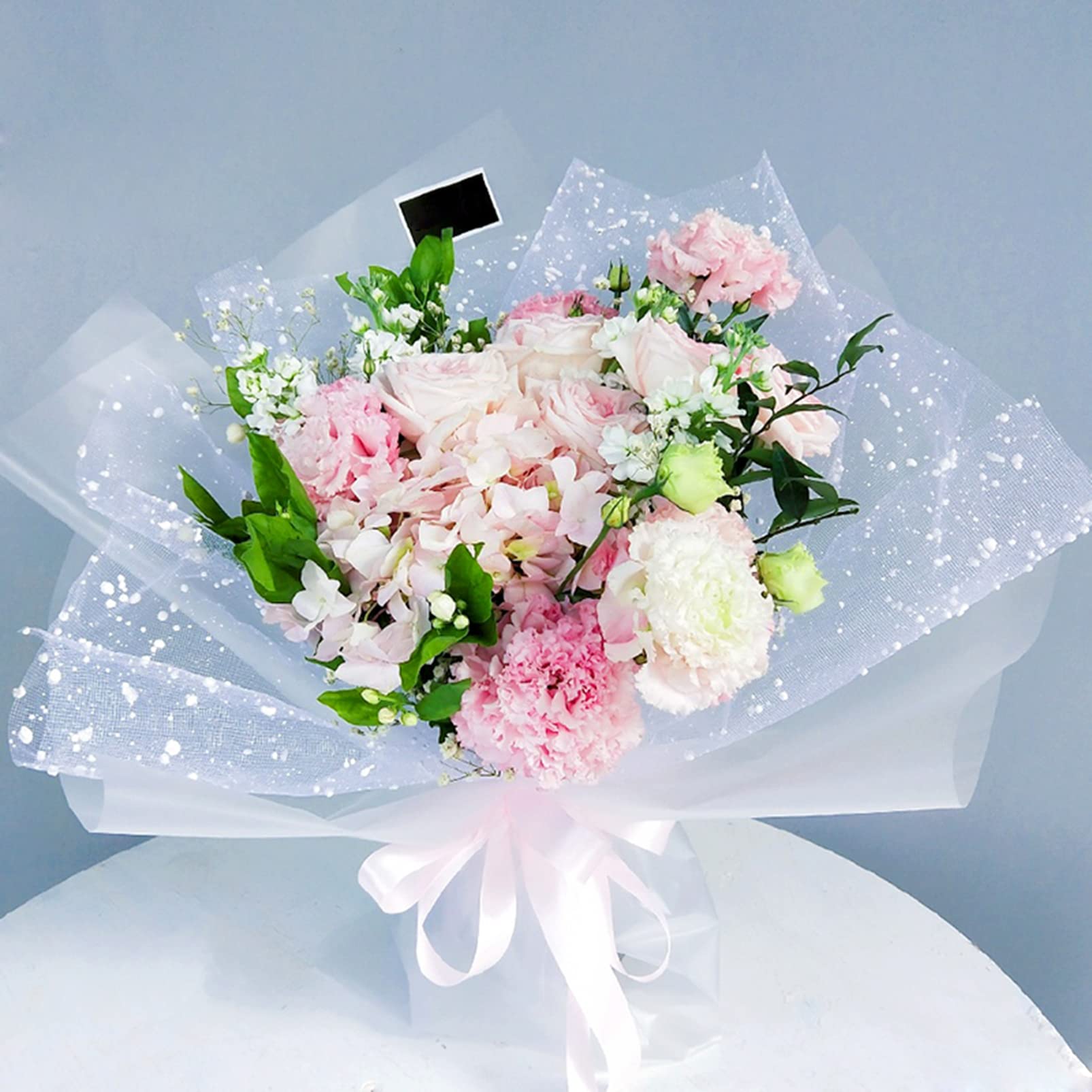 1Roll White Flower Wrapping Mesh Paper - Snow Dot Yarn Floral Bouquet Gift Packaging Net for DIY Crafts, Wedding Decorations, Mothers Day, Valentines Day, Birthday Party Supplies (19.7inch x 4Yard)