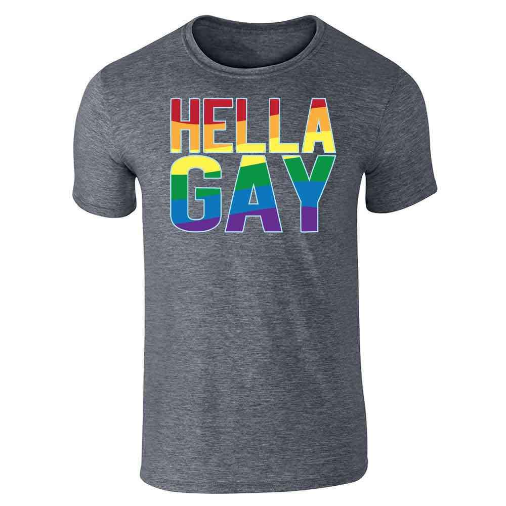 Pop Threads Hella Gay Rainbow Flag Pride LGBTQ Graphic T-Shirt for Men - Casual Wear, Pride Events & LGBTQ Support