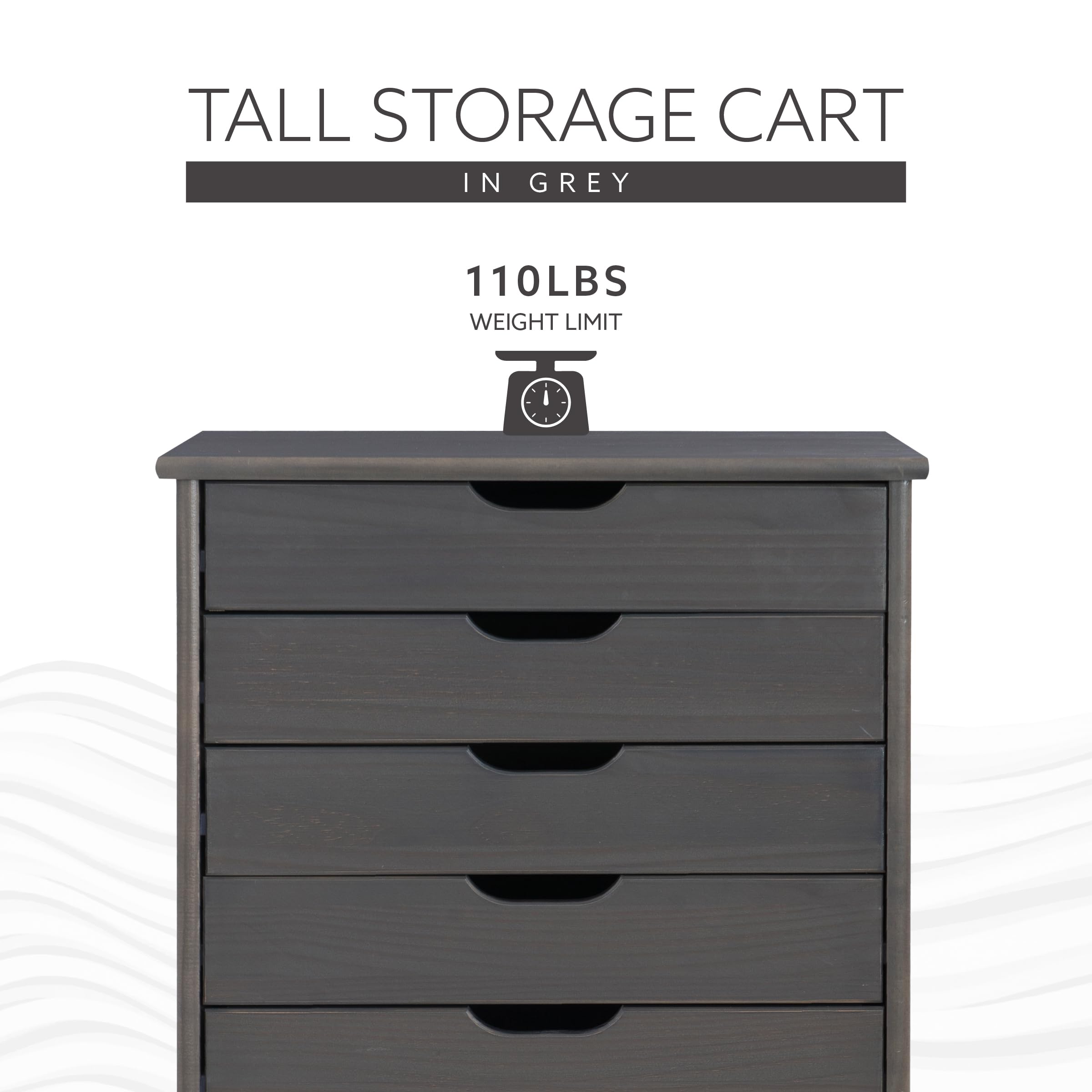 Linon Corinne 8-Drawer Rolling Storage Cart - Grey Organizer for Home, Office & Dorm | Space-Saving Mobile Cabinet for Bedroom, Bathroom & Kitchen Organization