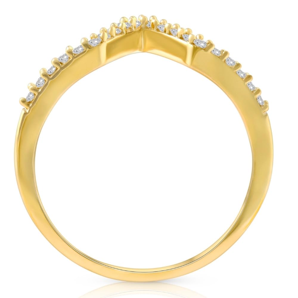 Diamond Curved V-Shape Wedding Ring for Women | Stackable Wedding Band in Yellow Gold | Perfect for Bridal Jewelry, Anniversary Gifts & Everyday Elegance