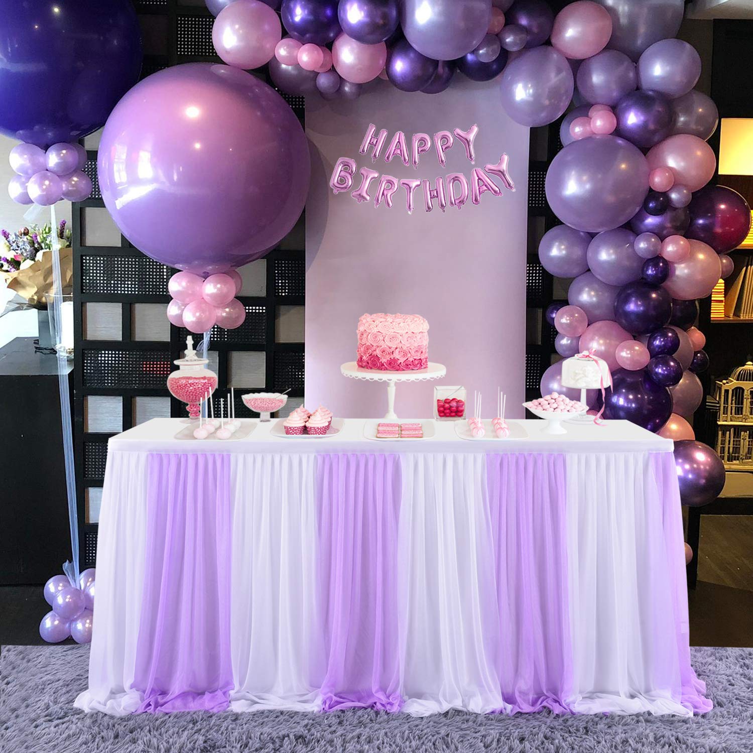 Suppromo 6ft Purple Lavender Ruffle Tutu Table Skirt - Tulle Tablecloth for Baby Showers, Birthday Parties, Weddings & Banquets | Elegant Dessert Table Decor with Butterfly & Elephant Designs