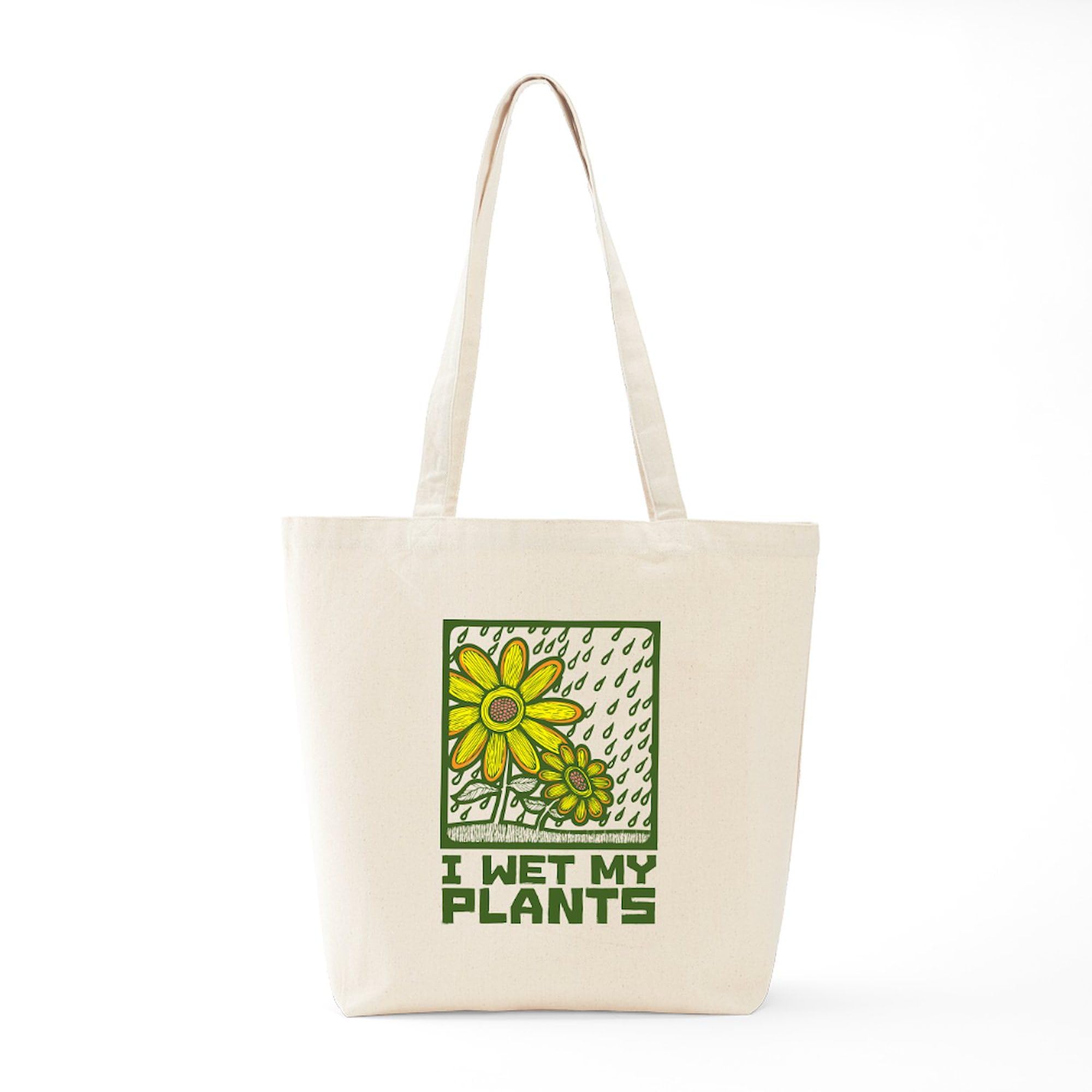 CafePress 'I Wet My Plants' Natural Canvas Tote Bag - Eco-Friendly Reusable Grocery Shopping Bag for Plant Lovers, Gardening & Farmers Market