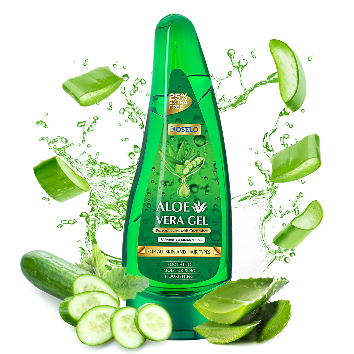 DOSELO Pure Aloe Vera Gel for Face, Skin & Hair Care - 125ml | Natural Moisturizer for Glowing Skin | Men & Women | Perfect for Sunburn Relief, After-Sun Care & Daily Hydration