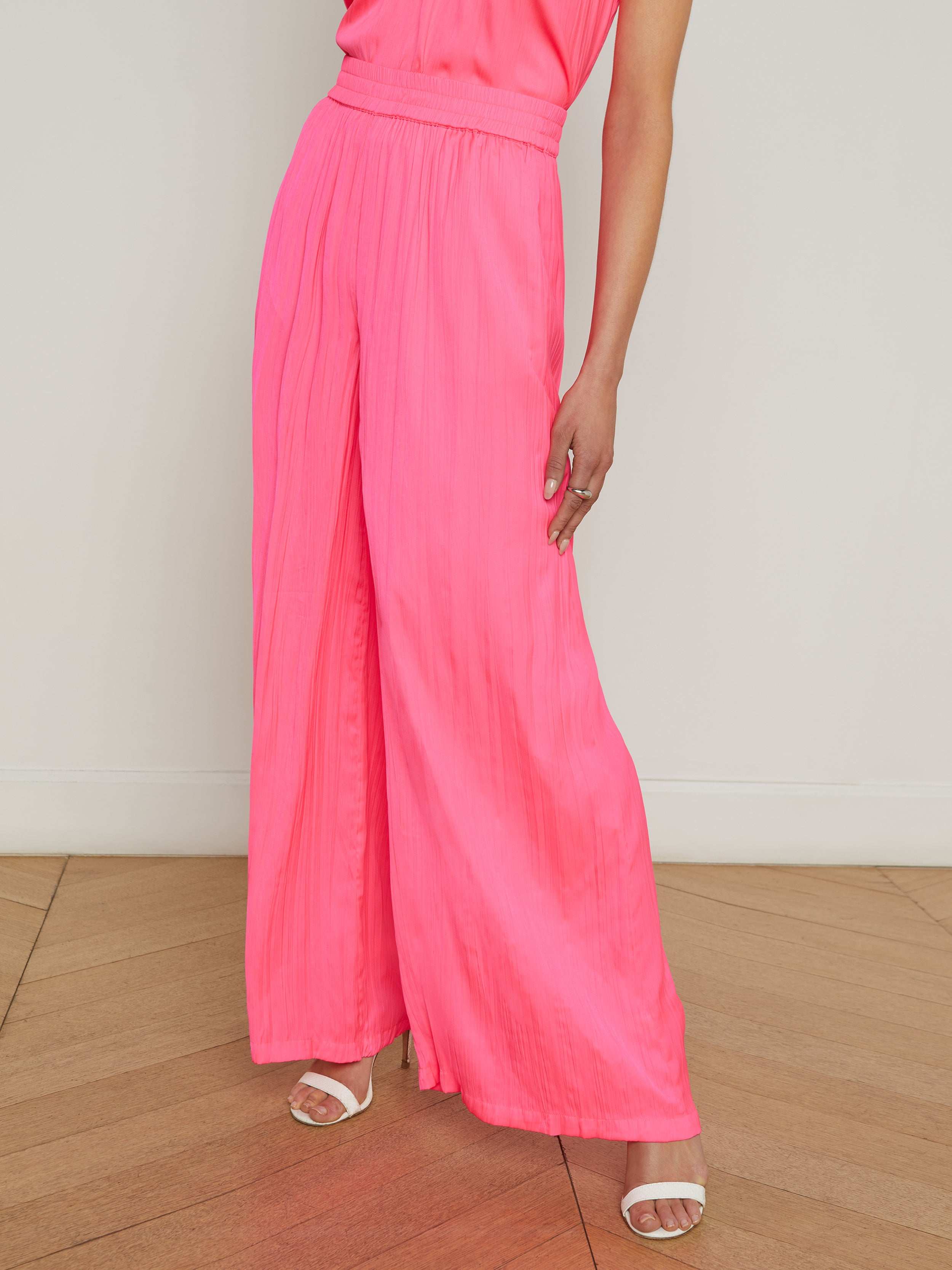 Lillian Women's Satin Wide Leg Pants - High Waisted Flowy Lounge Pants for Home, Office & Evening Wear
