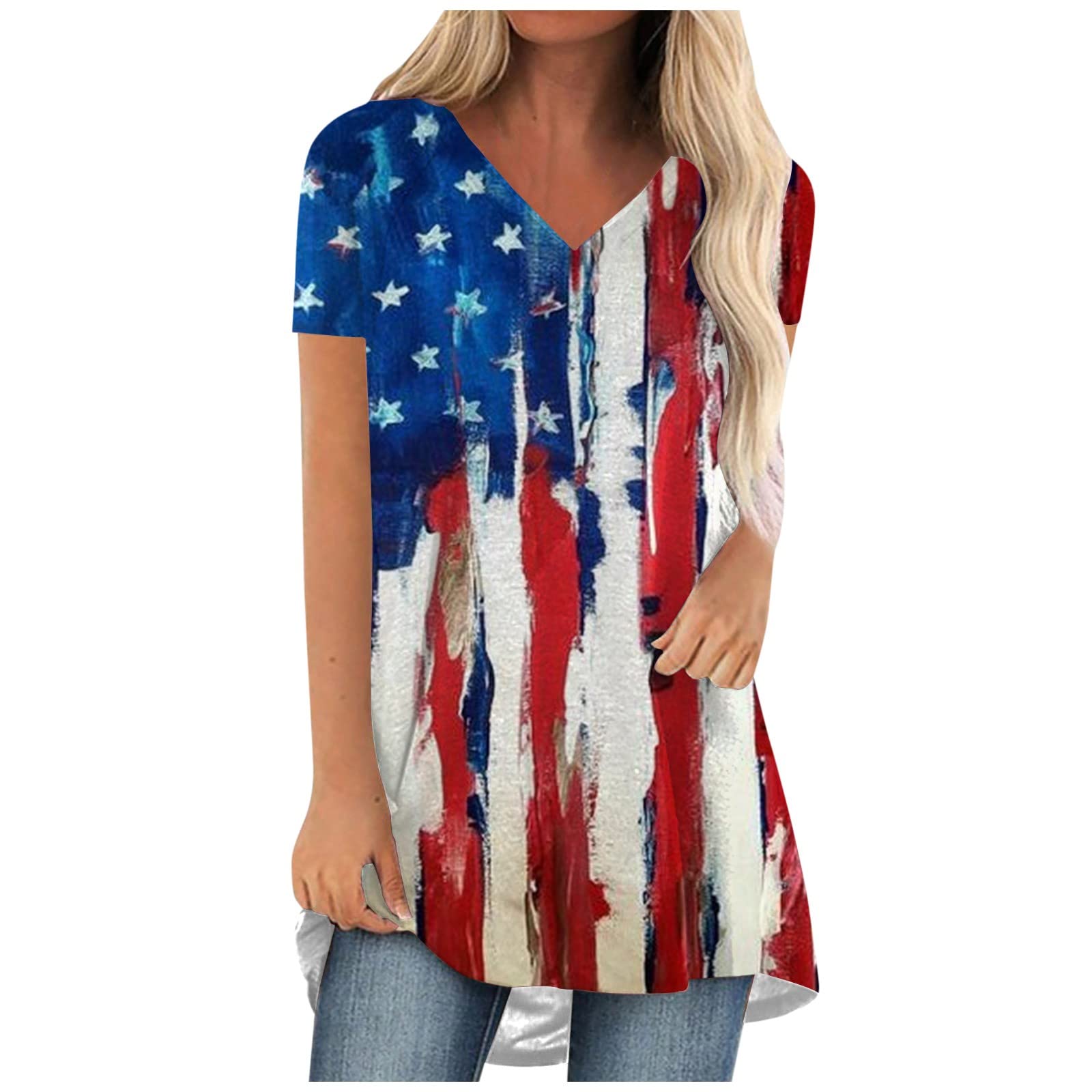 4th of July Shirts for Women - USA American Flag Tops, Plus Size Summer Casual Cute Blouse Tunic - Perfect for BBQ, Beach Parties & Patriotic Celebrations