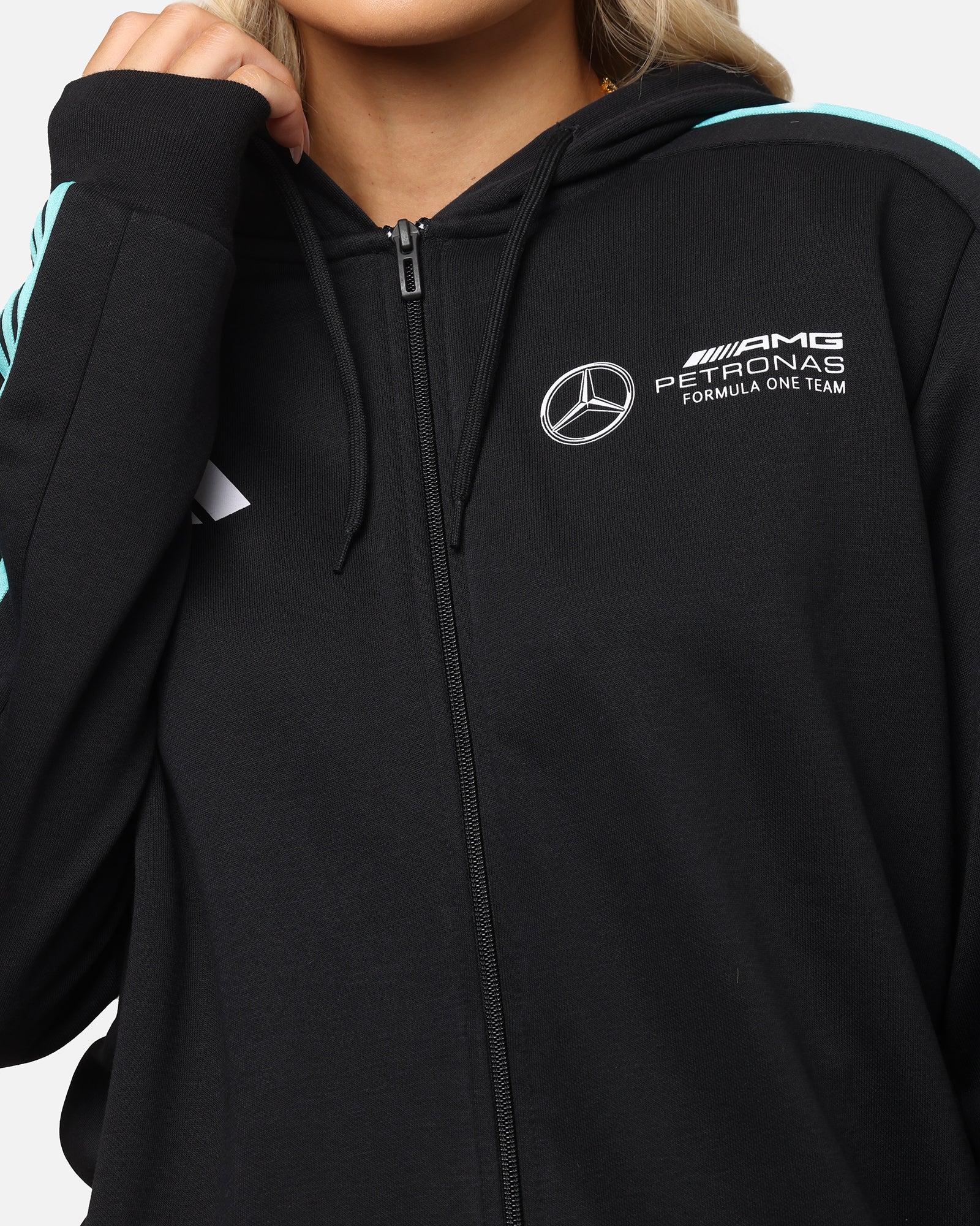 Adidas x Mercedes AMG Petronas Formula One F1 DNA Full Zip Hoodie - Black & White - Men's Racing Jacket for Casual Wear & Motorsport Fans