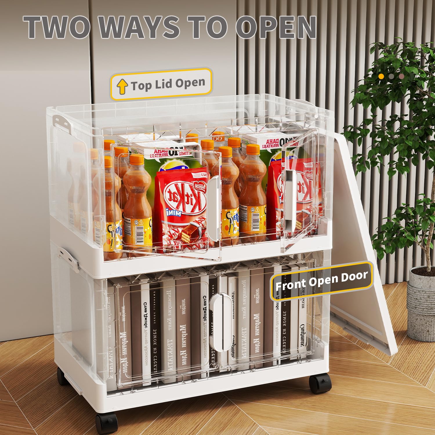 Clear 15 Gallon Collapsible Storage Bins with Lids & Wheels - 5 Pack Plastic Organizing Bins for Closet, Clothes & Home Storage | Stackable, Space-Saving Solution for Bedroom, Garage & Office Organization