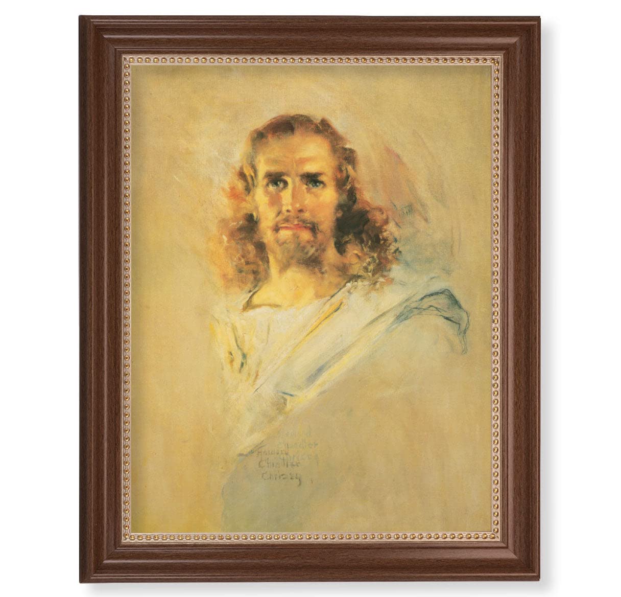 Our Lord Picture Framed Wall Art - Extra Large Classic Dark Walnut Finish with Gold Beaded Edge - Religious Home Decor for Living Room, Bedroom & Church